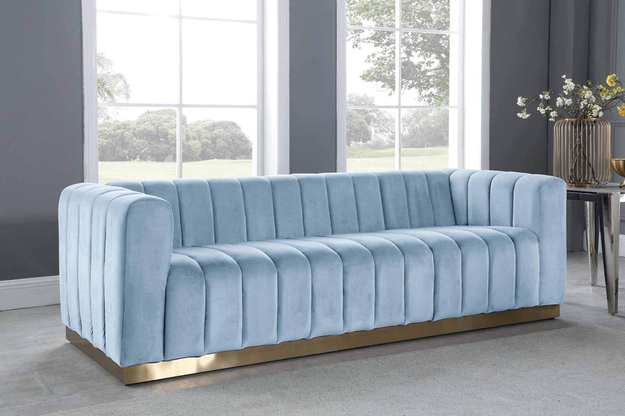 Marlon Sky Blue Velvet Sofa - Furnish 4 Less 98 (NY)*