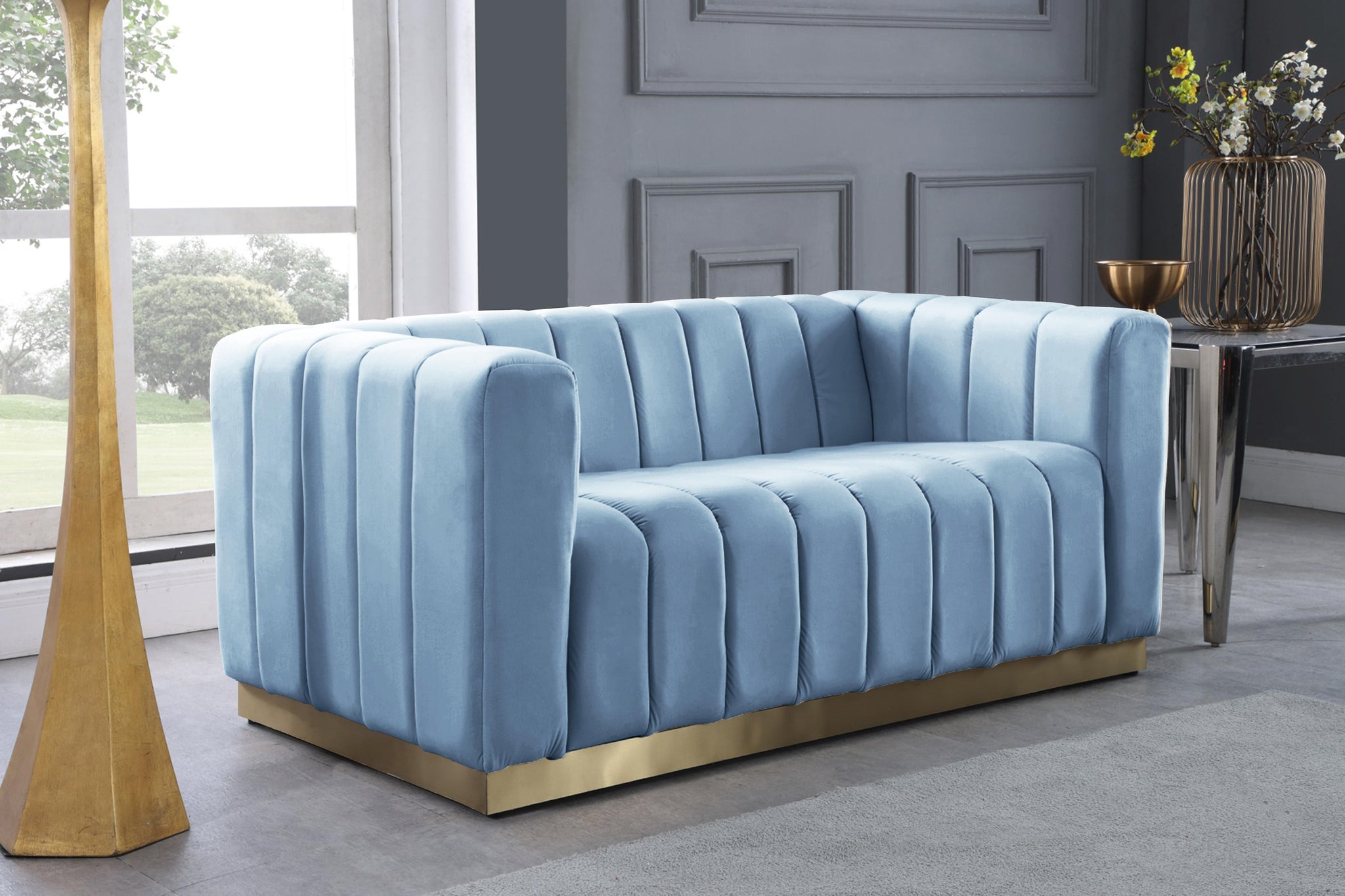 Marlon Sky Blue Velvet Loveseat - Furnish 4 Less 98 (NY)*