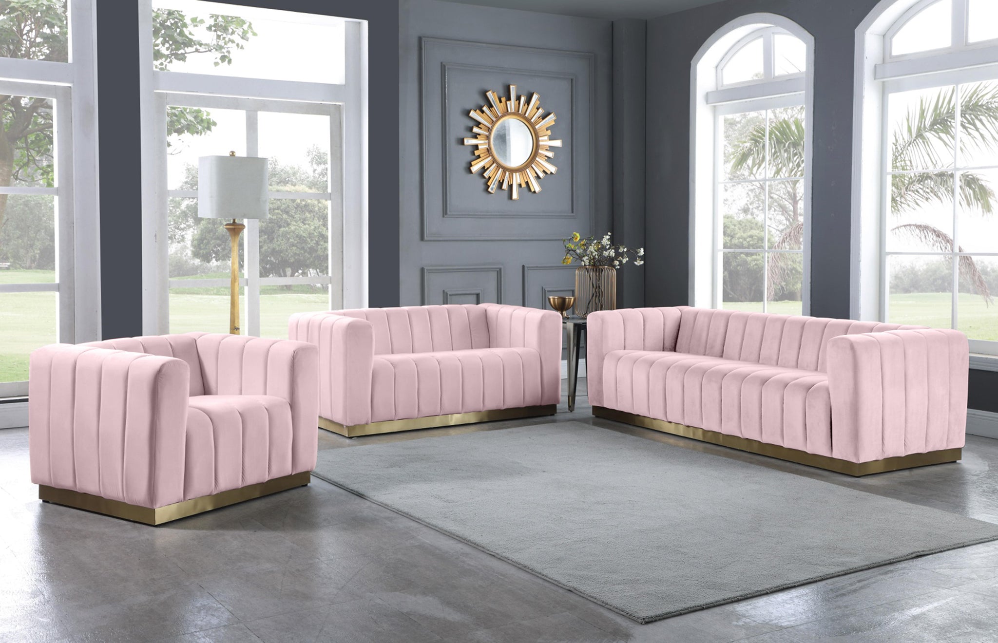 Marlon Pink Velvet Sofa - Furnish 4 Less 98 (NY)*