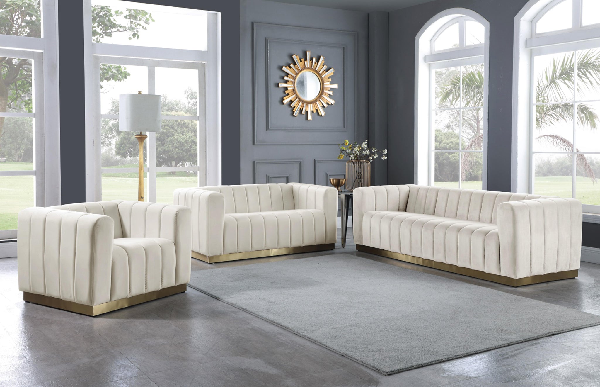 Marlon Cream Velvet Sofa - Furnish 4 Less 98 (NY)*