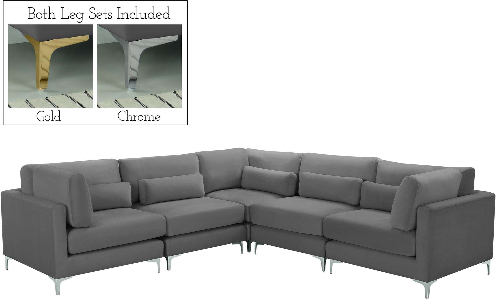 Julia Grey Velvet Modular Sectional (5 Boxes)