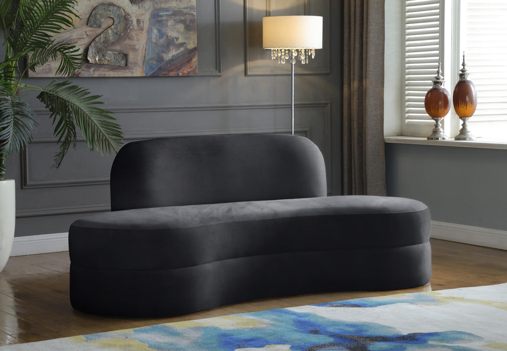 Mitzy Grey Velvet Sofa - Furnish 4 Less 98 (NY)*