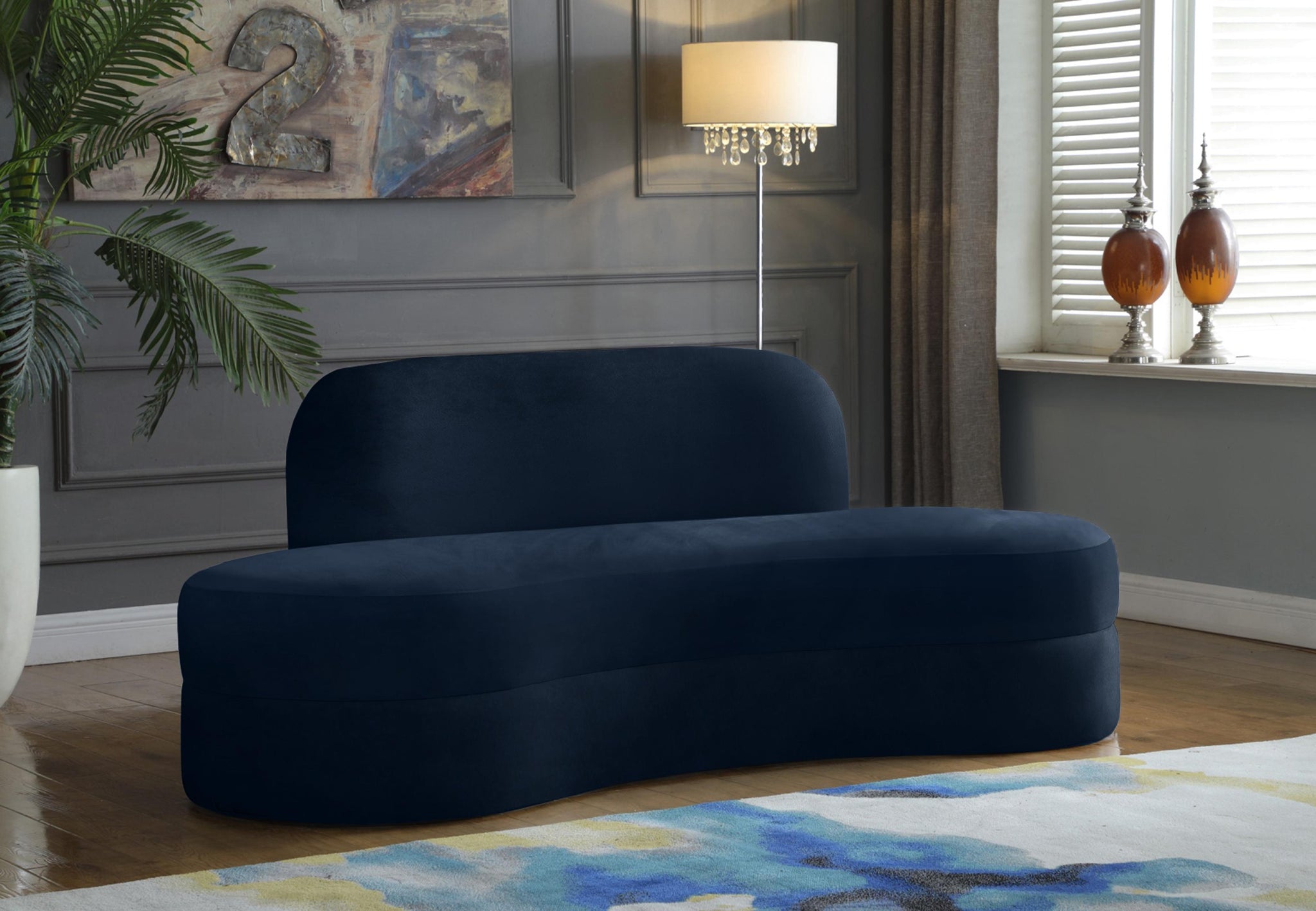 Mitzy Navy Velvet Sofa - Furnish 4 Less 98 (NY)*