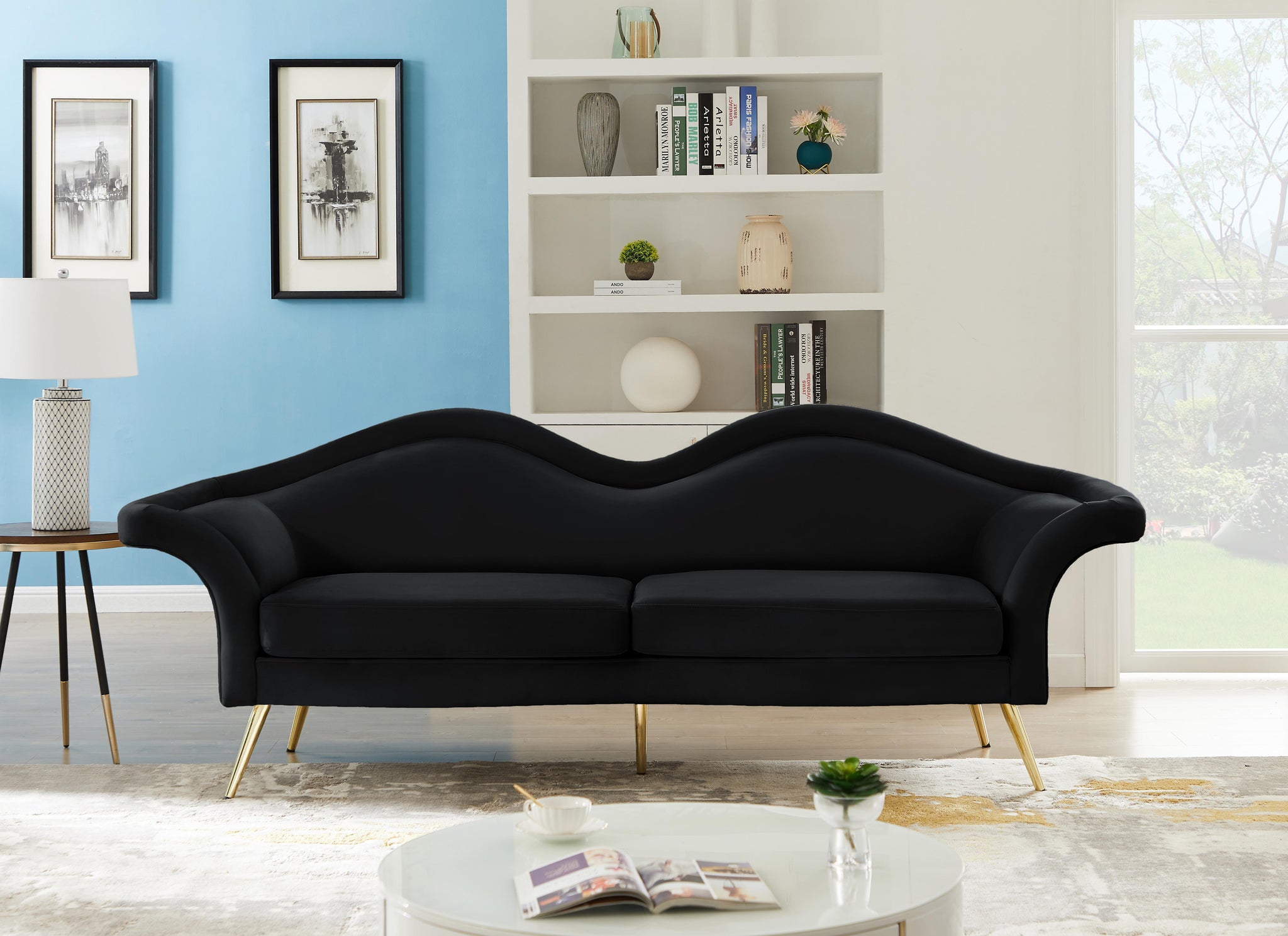 Lips Black Velvet Sofa - Furnish 4 Less 98 (NY)*