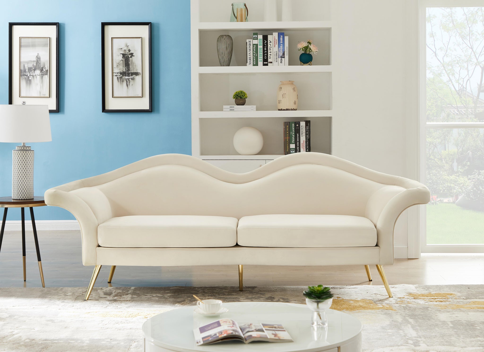 Lips Cream Velvet Sofa - Furnish 4 Less 98 (NY)*