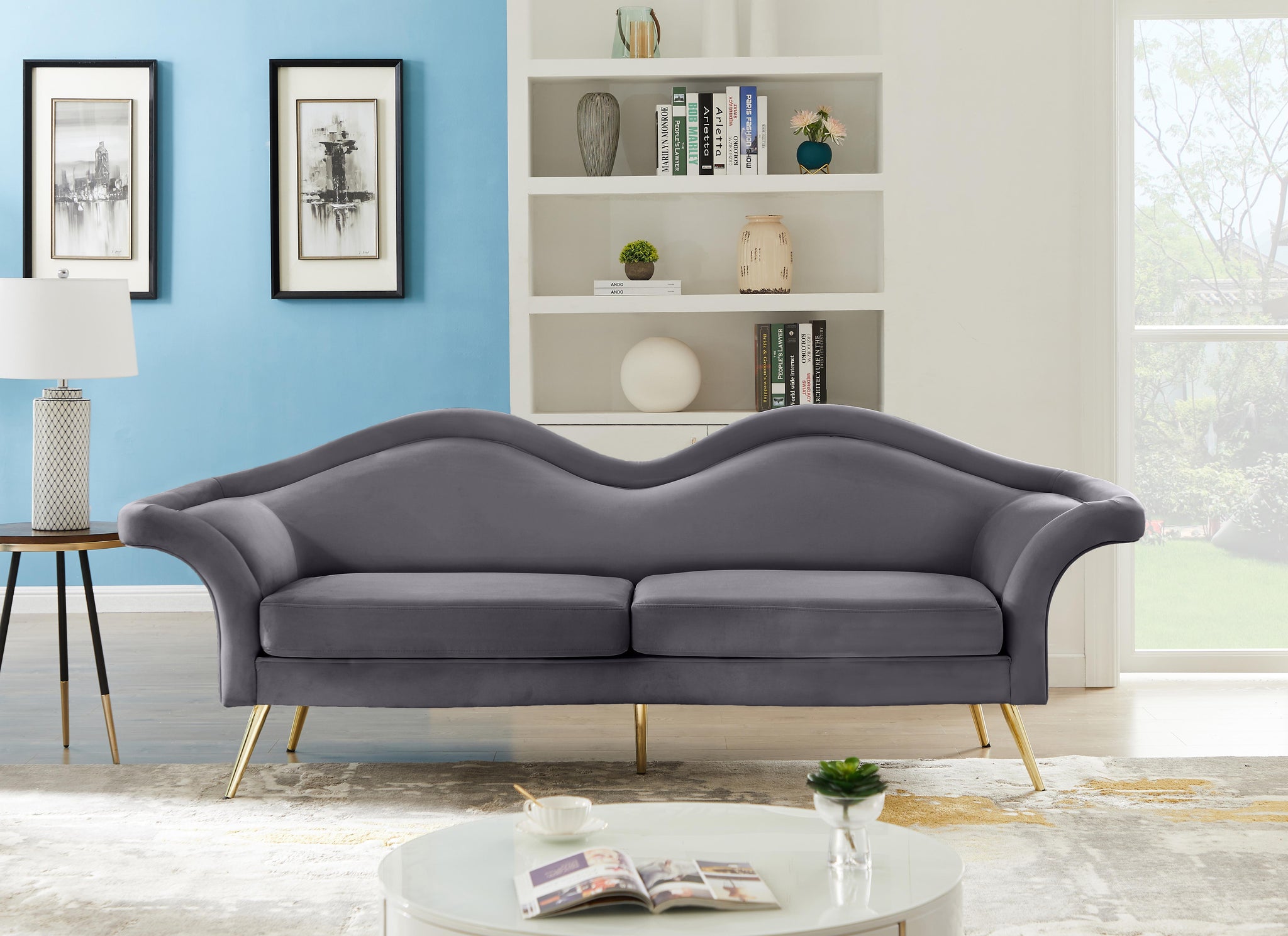 Lips Grey Velvet Sofa - Furnish 4 Less 98 (NY)*