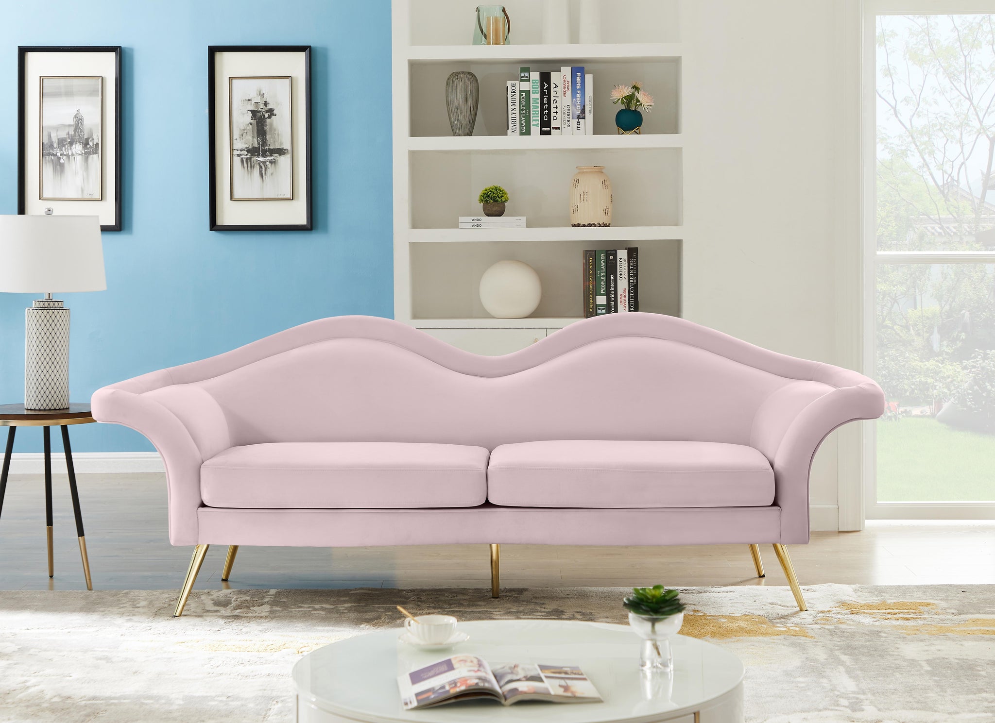 Lips Pink Velvet Sofa - Furnish 4 Less 98 (NY)*
