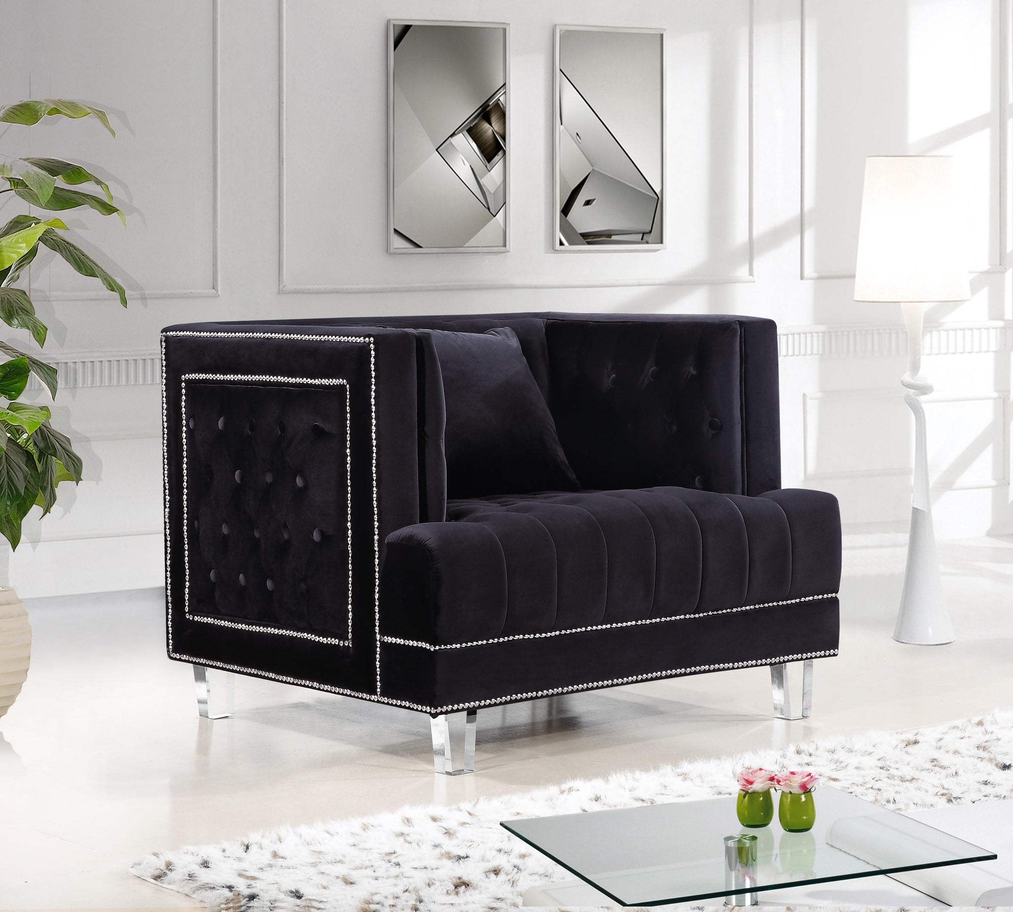 Lucas Black Velvet Chair - Furnish 4 Less 98 (NY)*