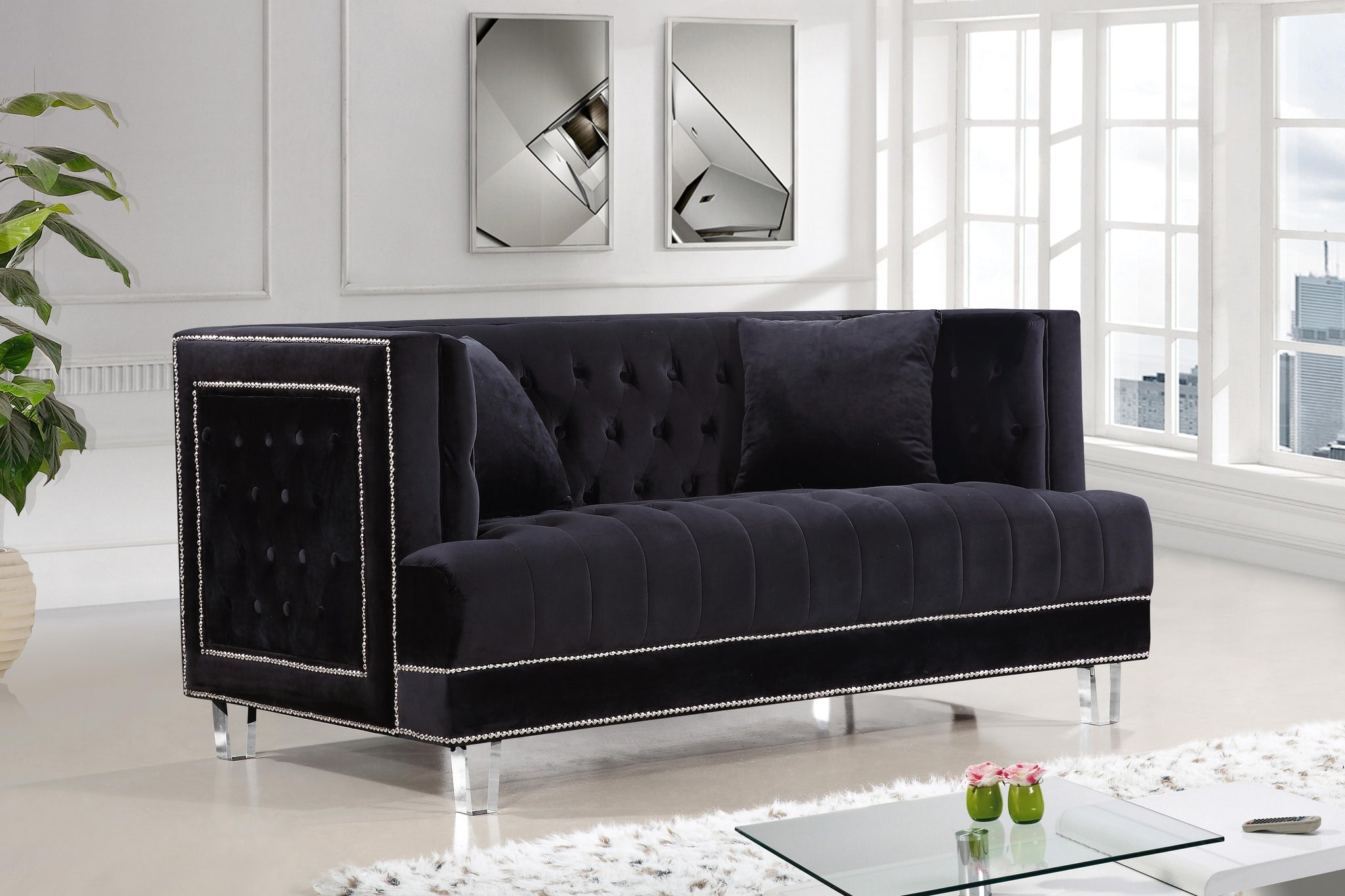 Lucas Black Velvet Loveseat - Furnish 4 Less 98 (NY)*