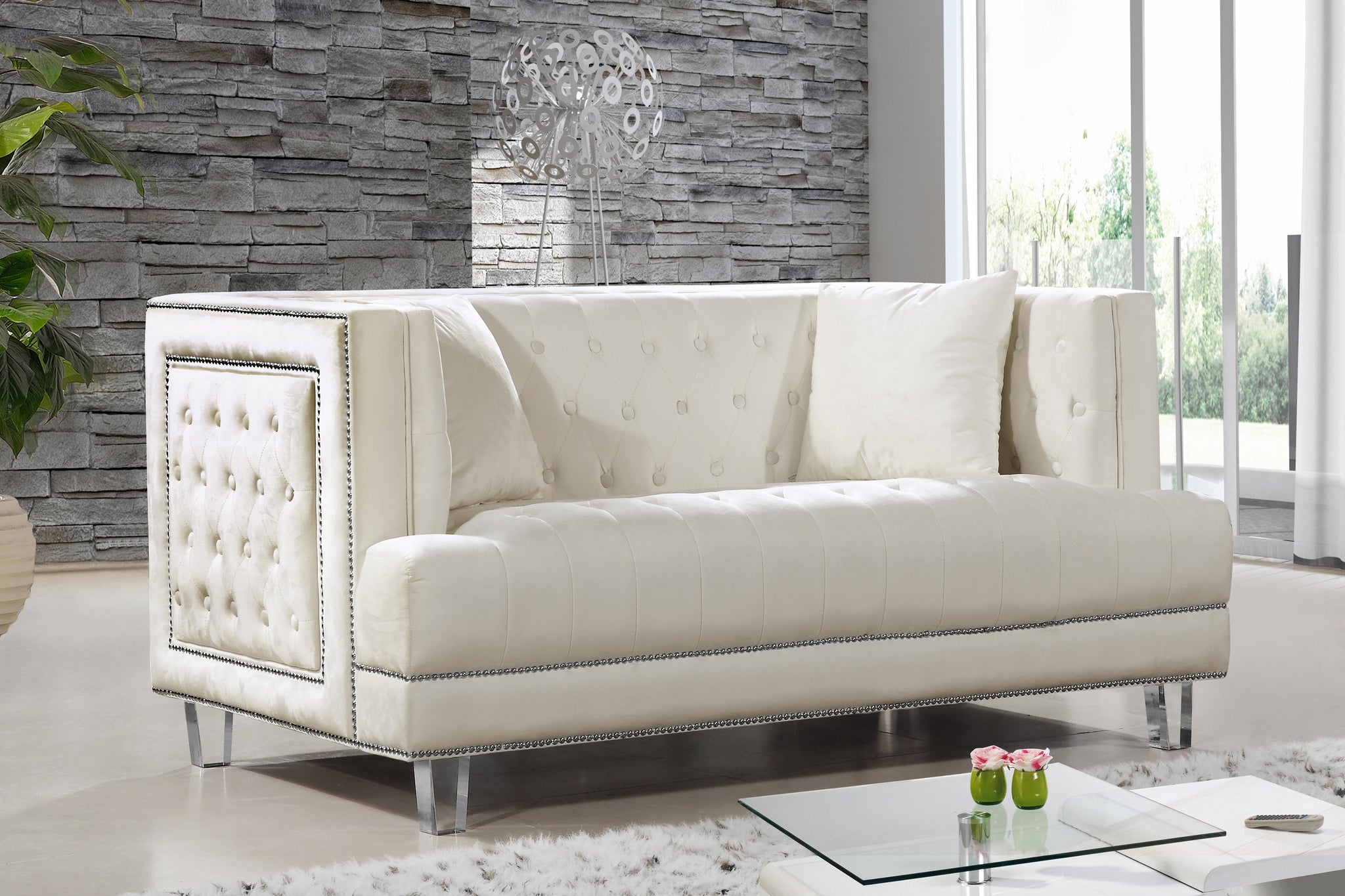 Lucas Cream Velvet Loveseat - Furnish 4 Less 98 (NY)*