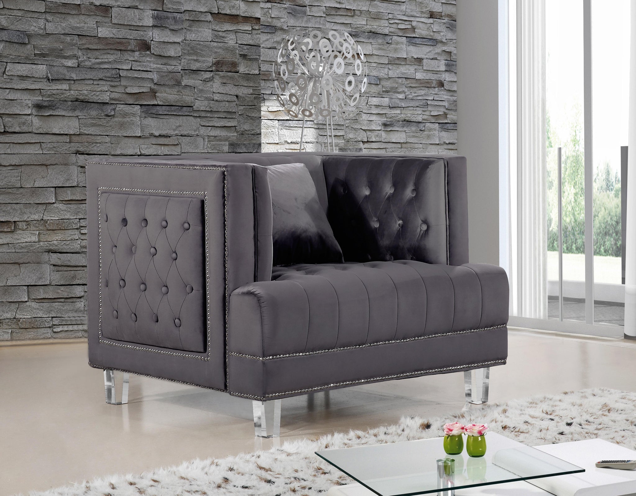 Lucas Grey Velvet Chair - Furnish 4 Less 98 (NY)*