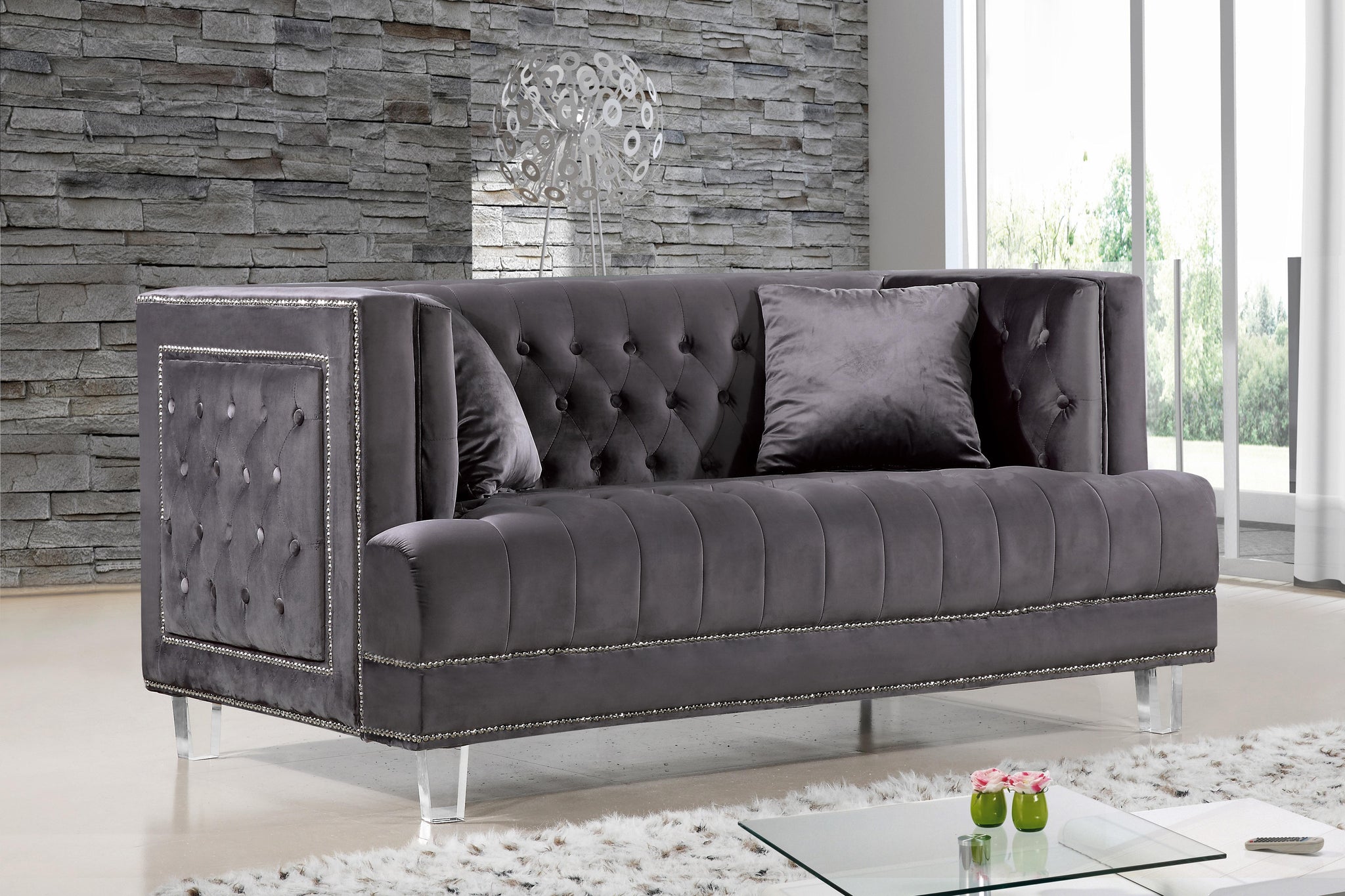 Lucas Grey Velvet Loveseat - Furnish 4 Less 98 (NY)*