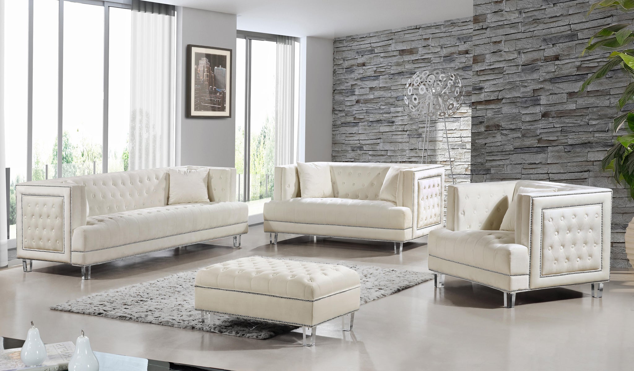 Lucas Cream Velvet Sofa - Furnish 4 Less 98 (NY)*