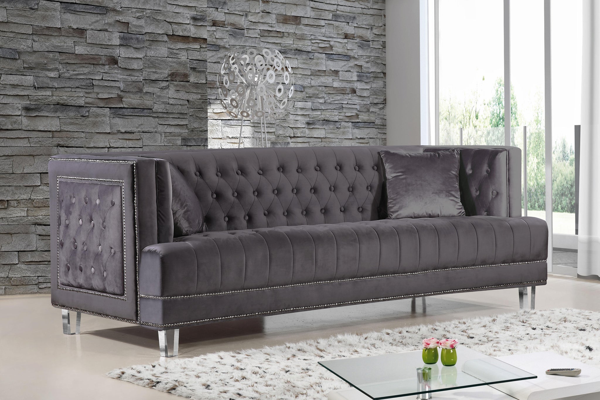 Lucas Grey Velvet Sofa - Furnish 4 Less 98 (NY)*