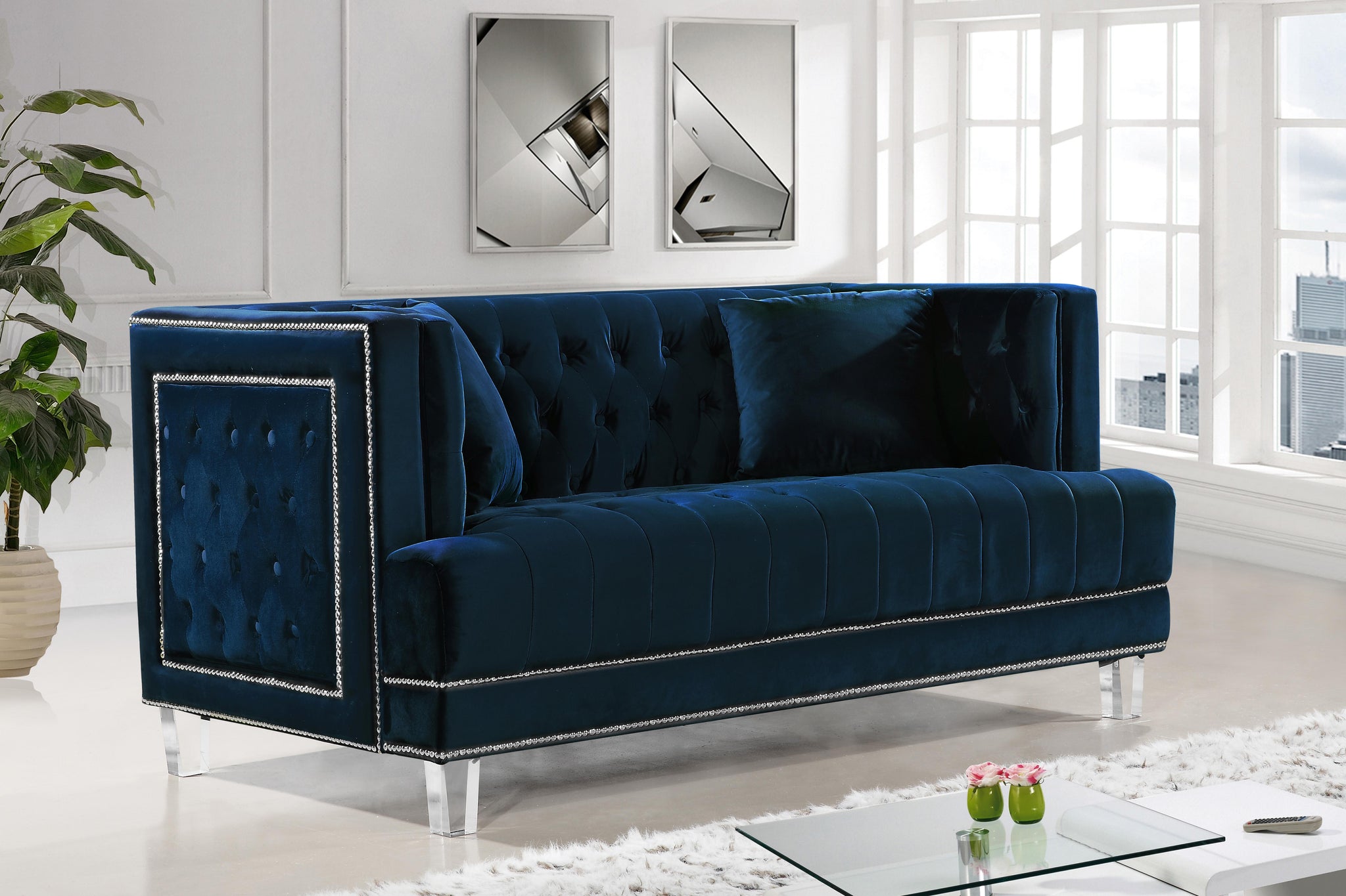 Lucas Navy Velvet Loveseat - Furnish 4 Less 98 (NY)*