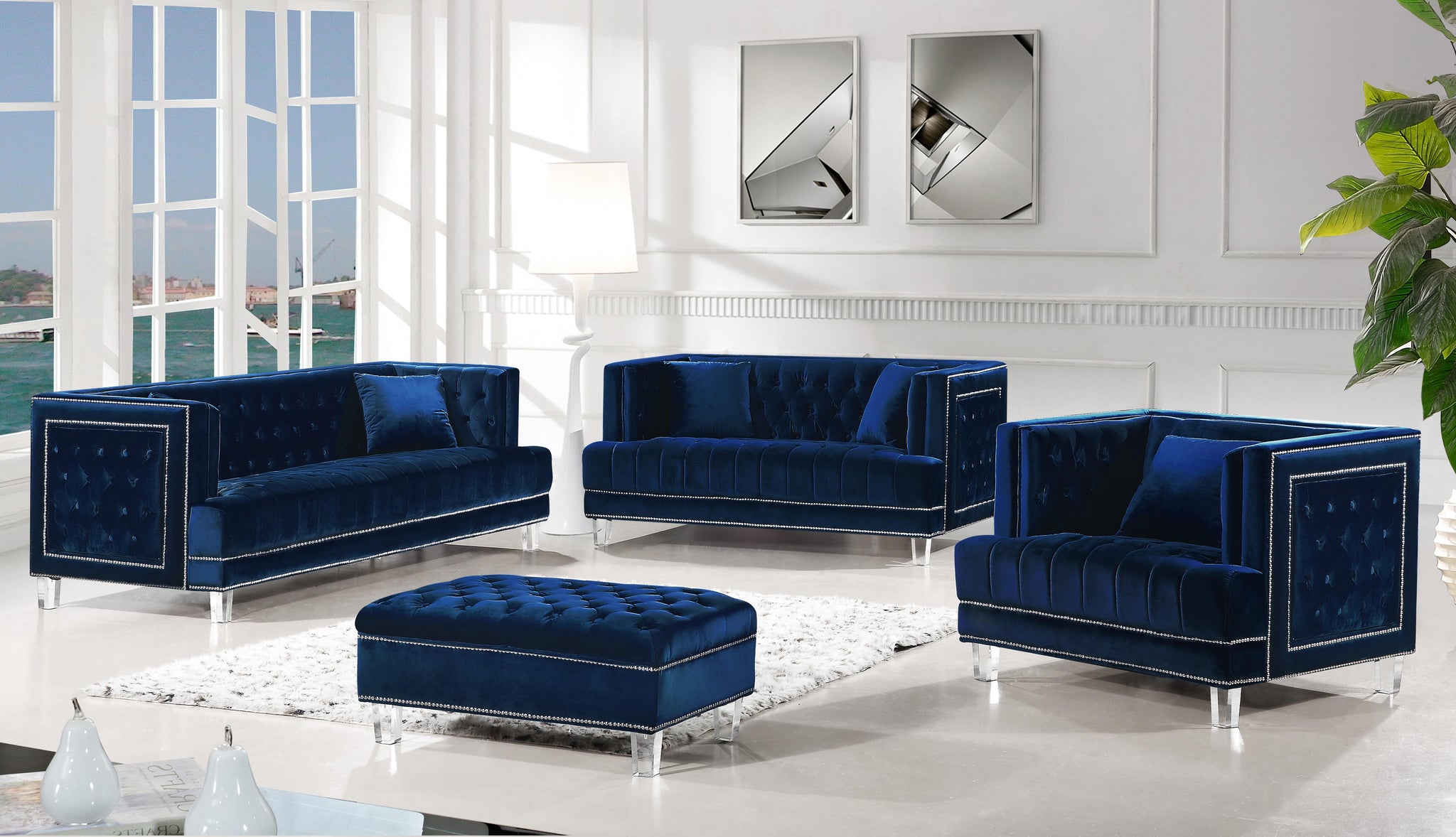 Lucas Navy Velvet Loveseat - Furnish 4 Less 98 (NY)*