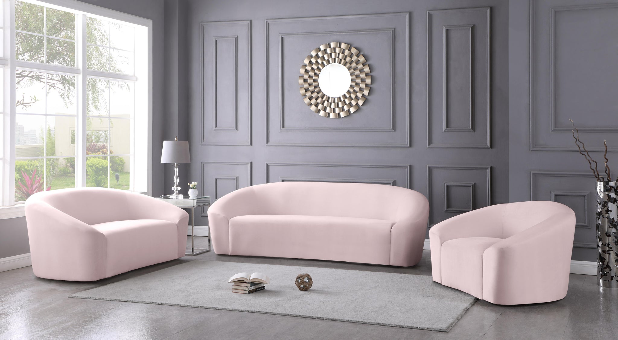 Riley Pink Velvet Sofa - Furnish 4 Less 98 (NY)*