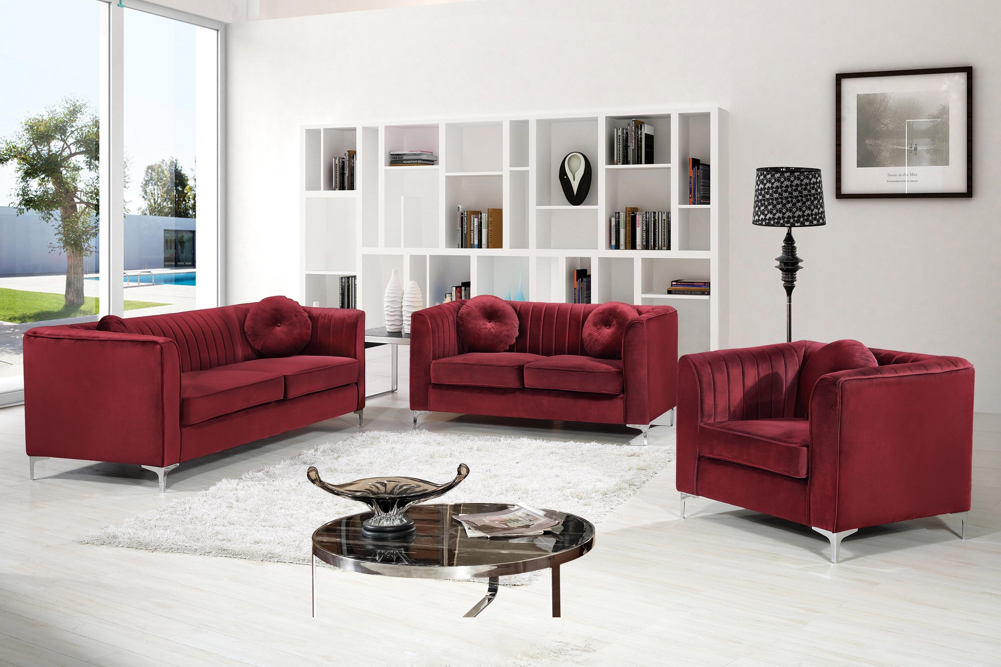 Isabelle Burgundy Velvet Sofa - Furnish 4 Less 98 (NY)*