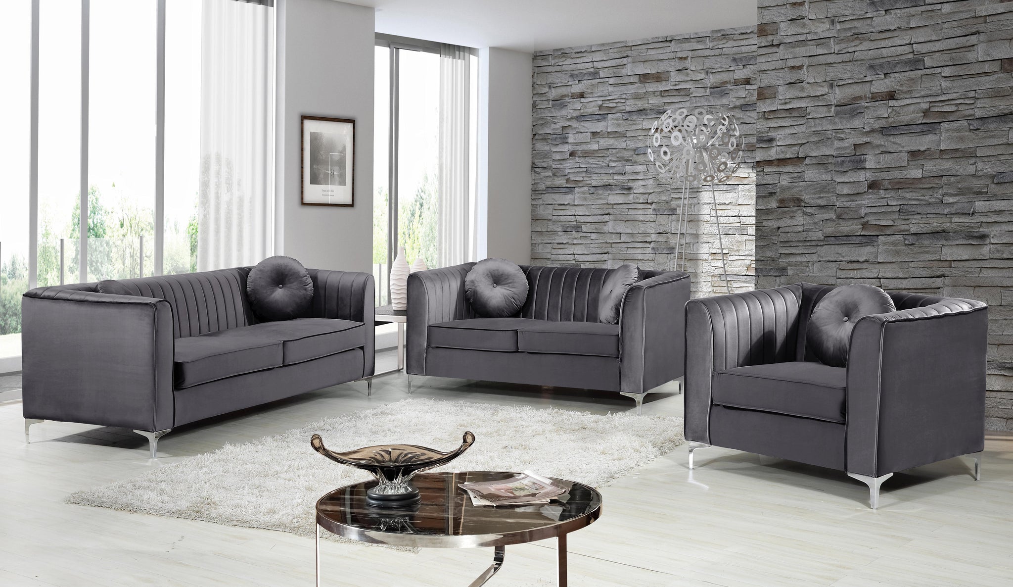 Isabelle Grey Velvet Sofa - Furnish 4 Less 98 (NY)*