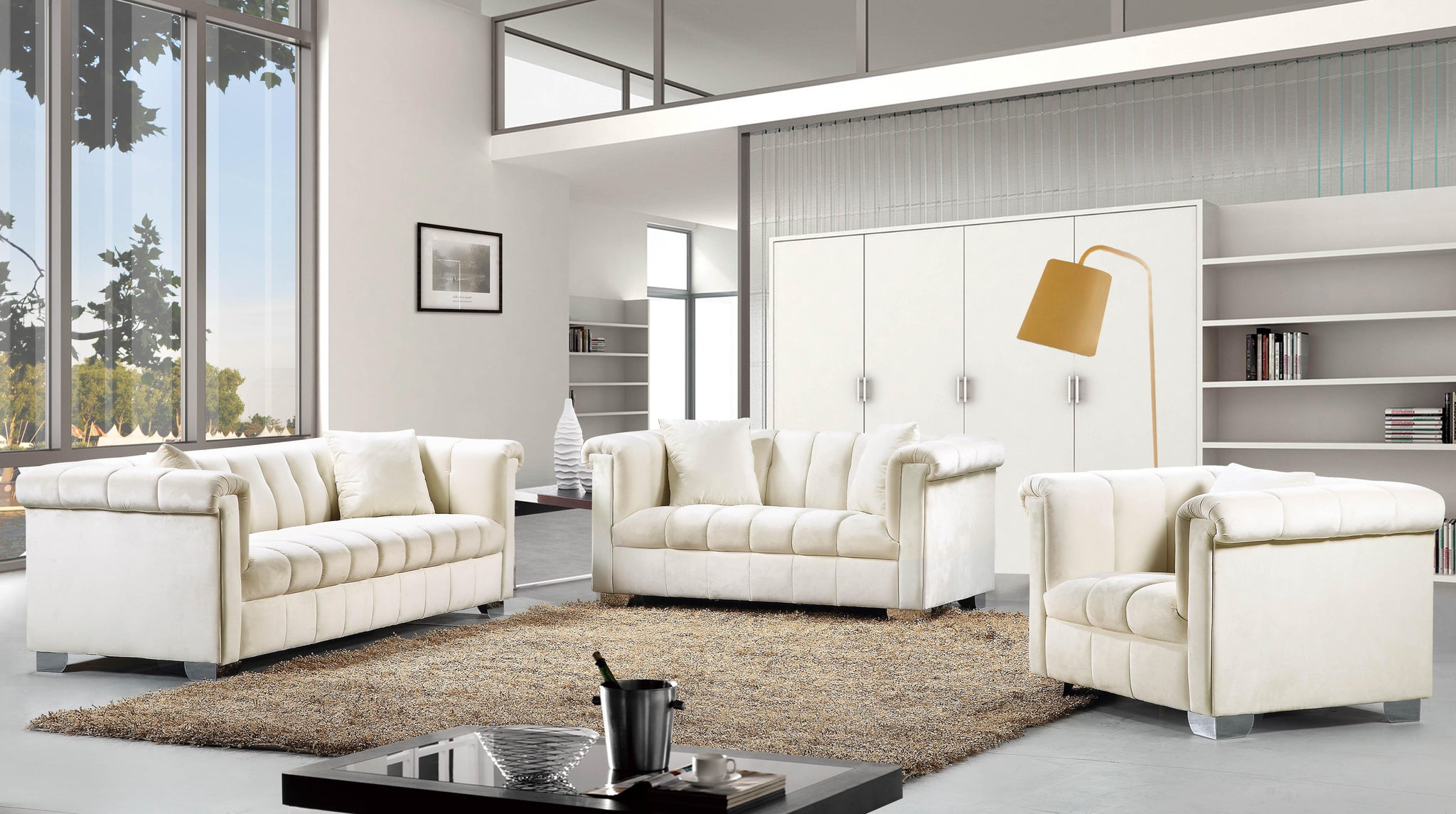 Kayla Cream Velvet Sofa - Furnish 4 Less 98 (NY)*