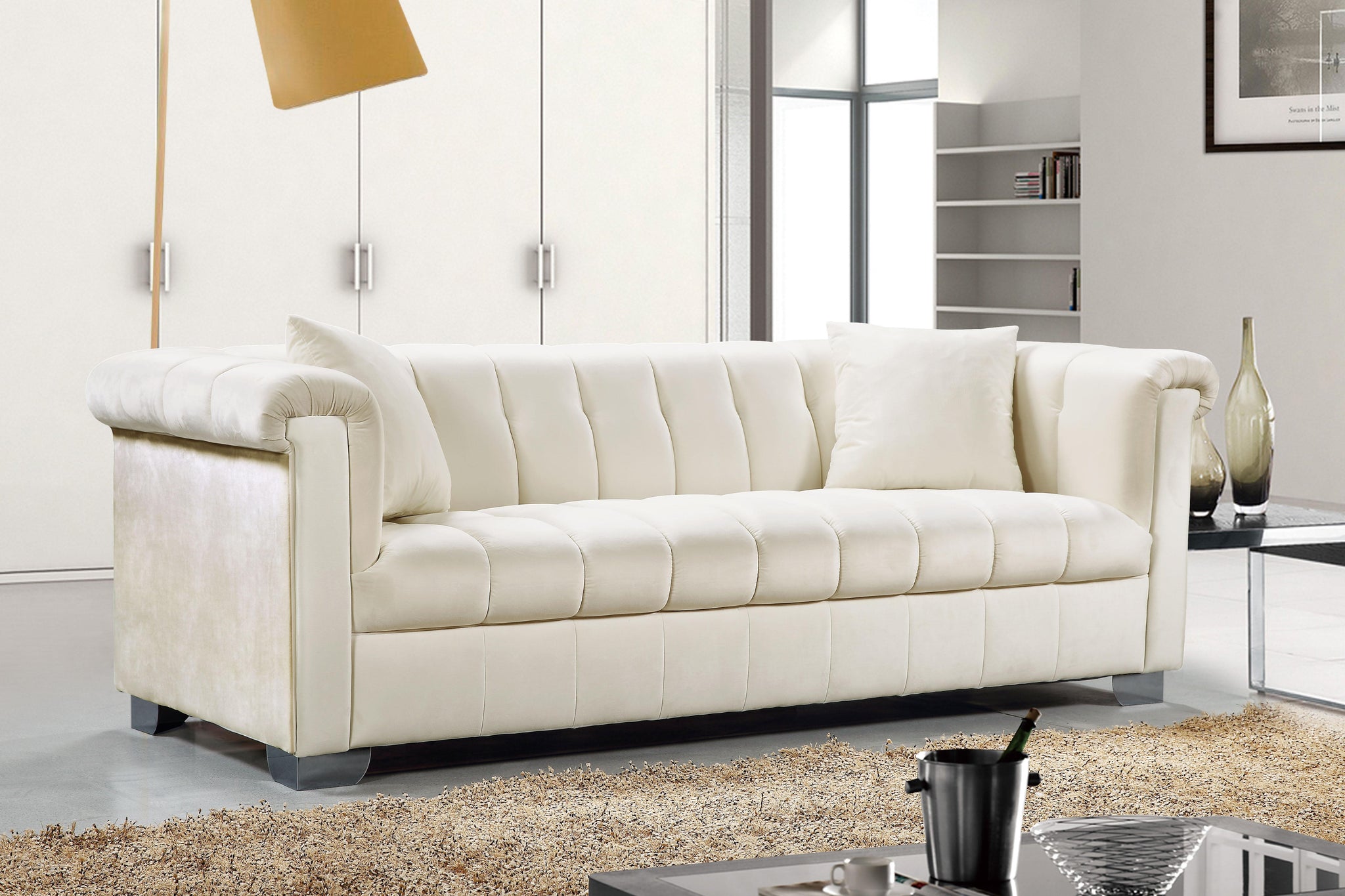 Kayla Cream Velvet Sofa - Furnish 4 Less 98 (NY)*