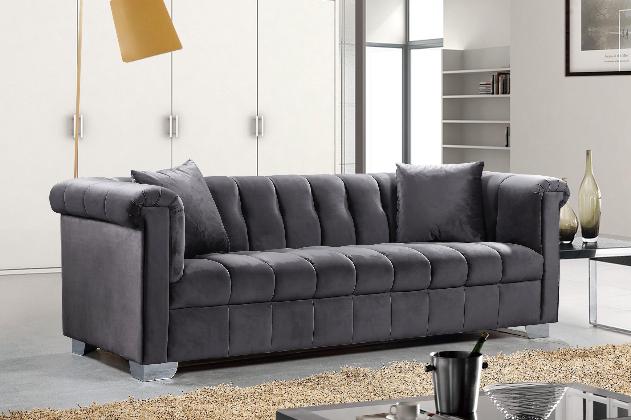 Kayla Grey Velvet Sofa - Furnish 4 Less 98 (NY)*
