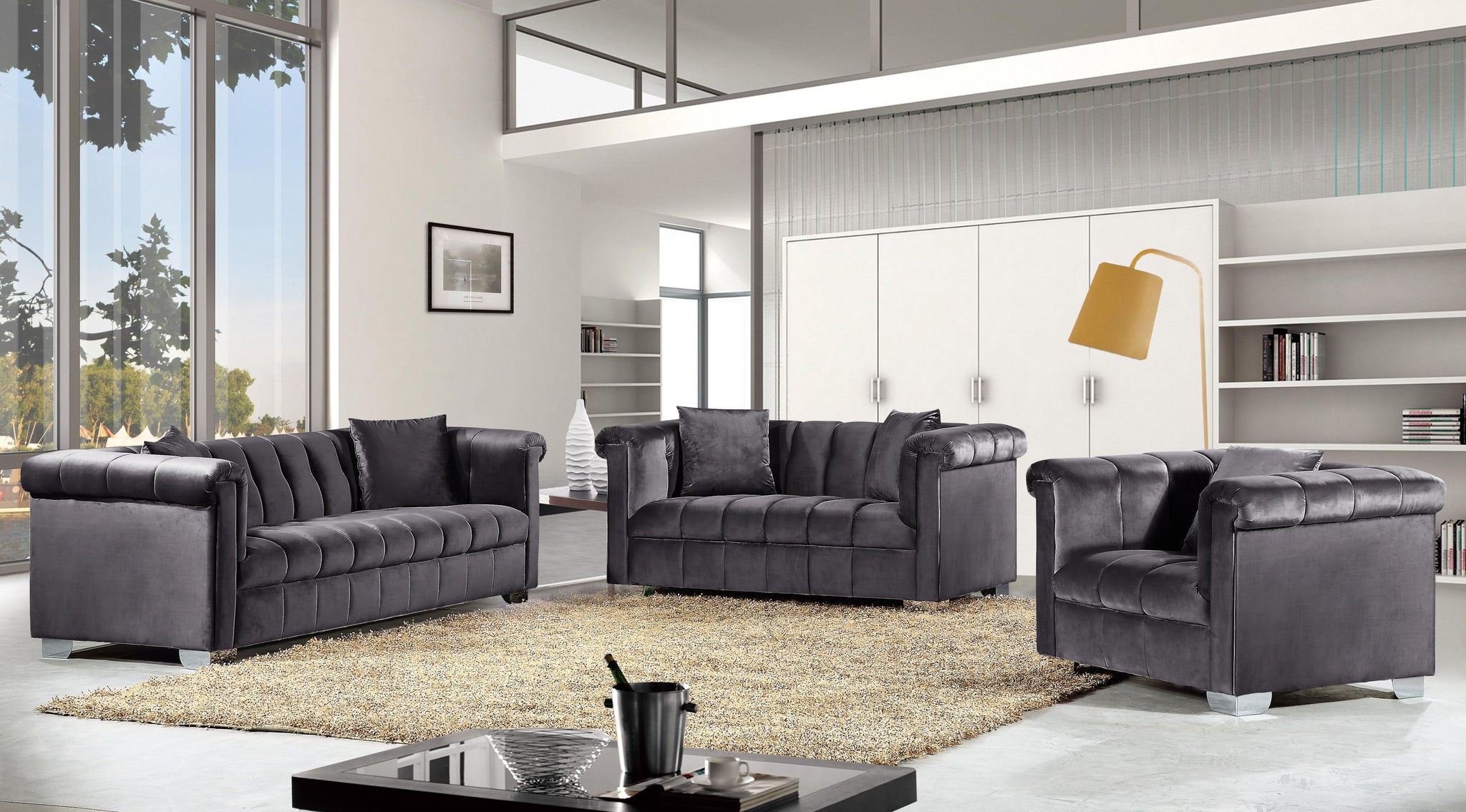 Kayla Grey Velvet Sofa - Furnish 4 Less 98 (NY)*