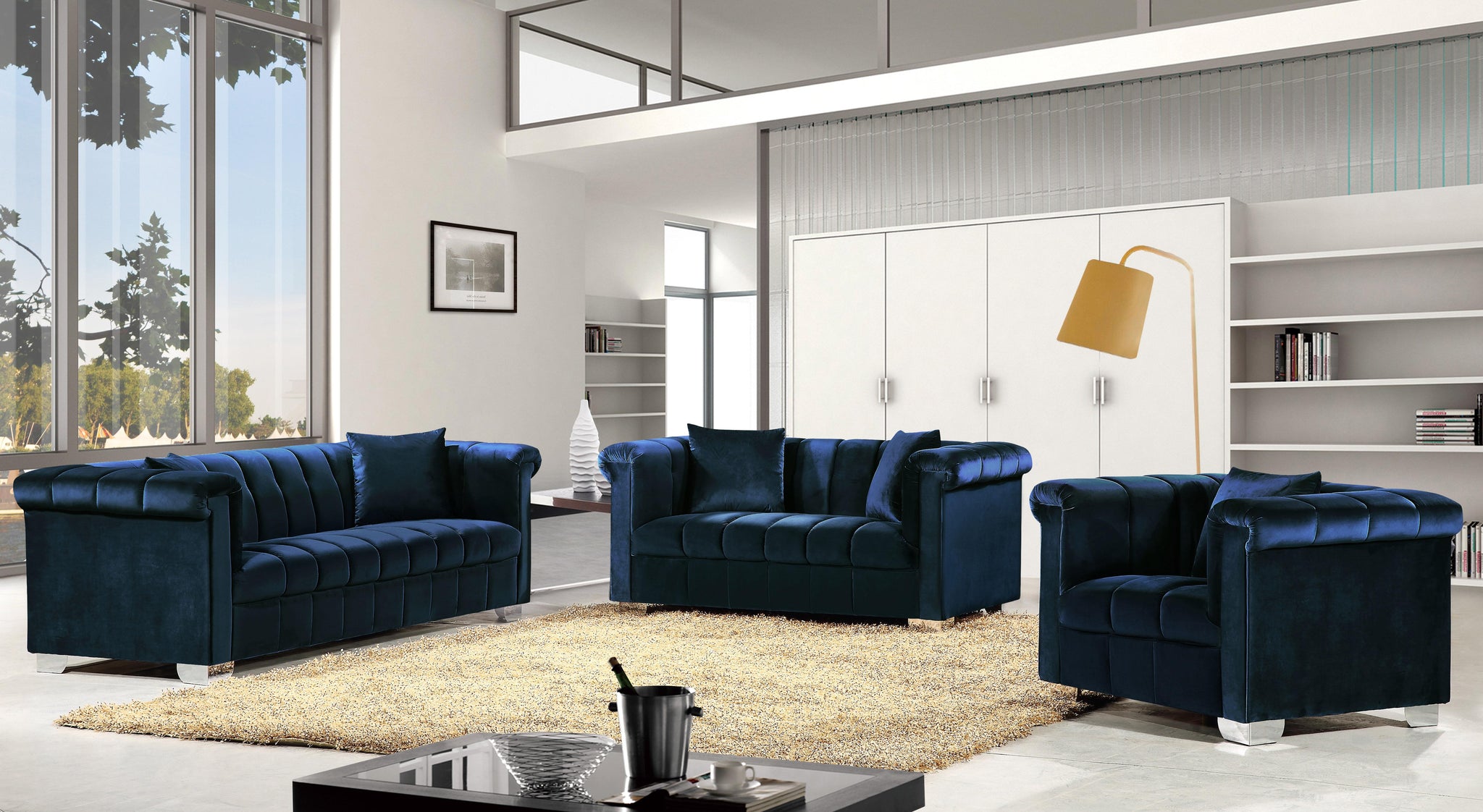 Kayla Navy Velvet Loveseat - Furnish 4 Less 98 (NY)*