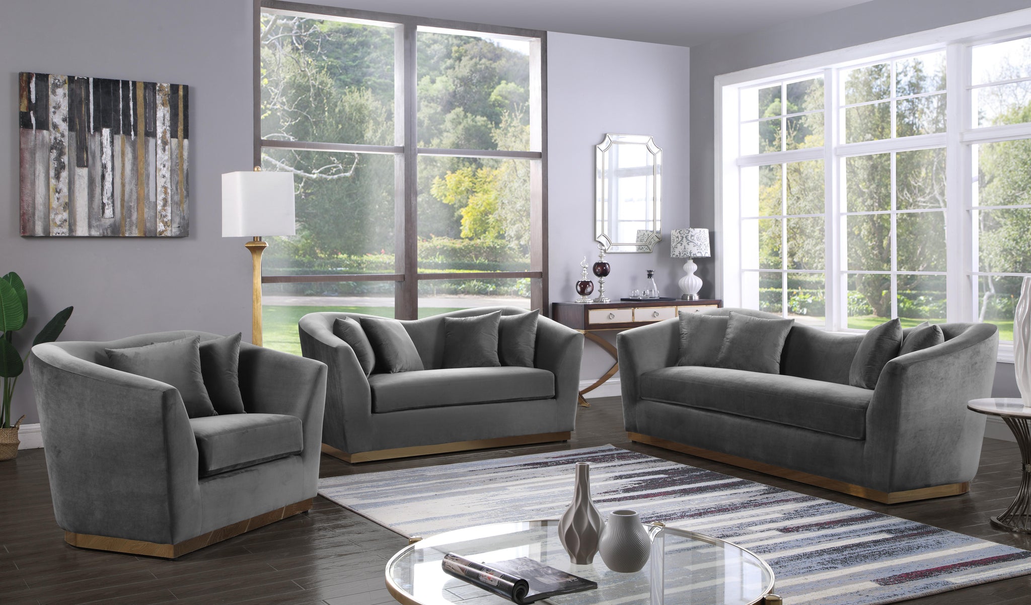 Arabella Grey Velvet Loveseat - Furnish 4 Less 98 (NY)*