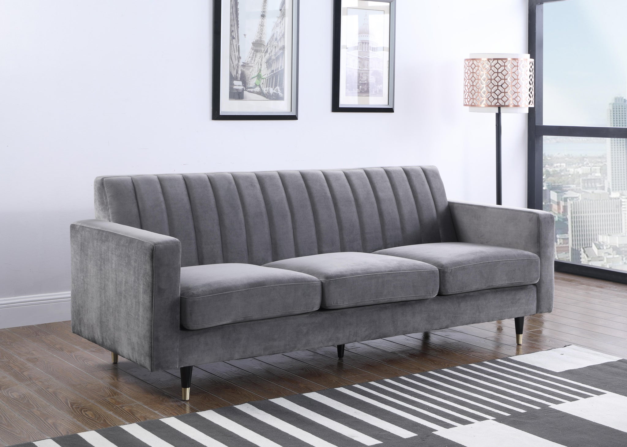 Lola Grey Velvet Sofa - Furnish 4 Less 98 (NY)*