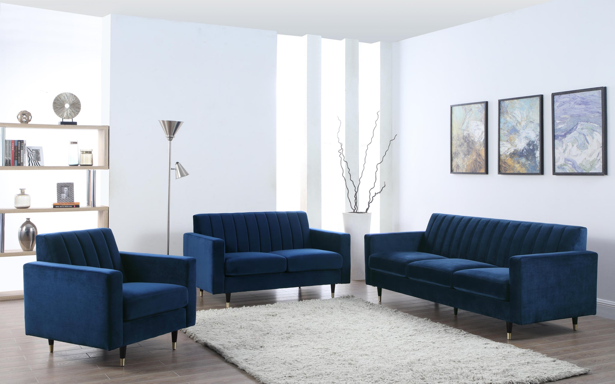 Lola Navy Velvet Sofa - Furnish 4 Less 98 (NY)*