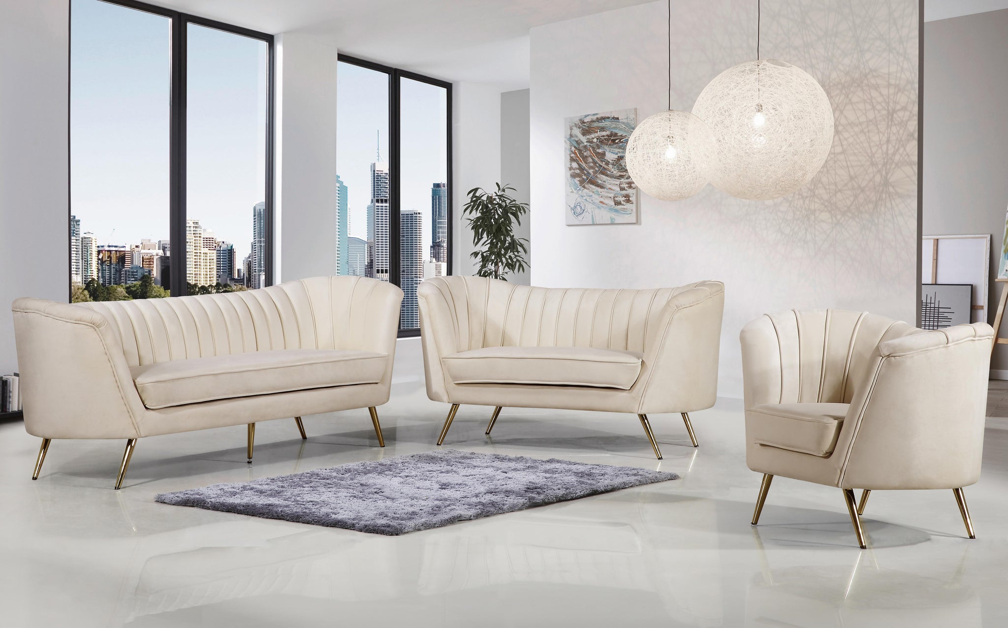 Margo Cream Velvet Loveseat - Furnish 4 Less 98 (NY)*