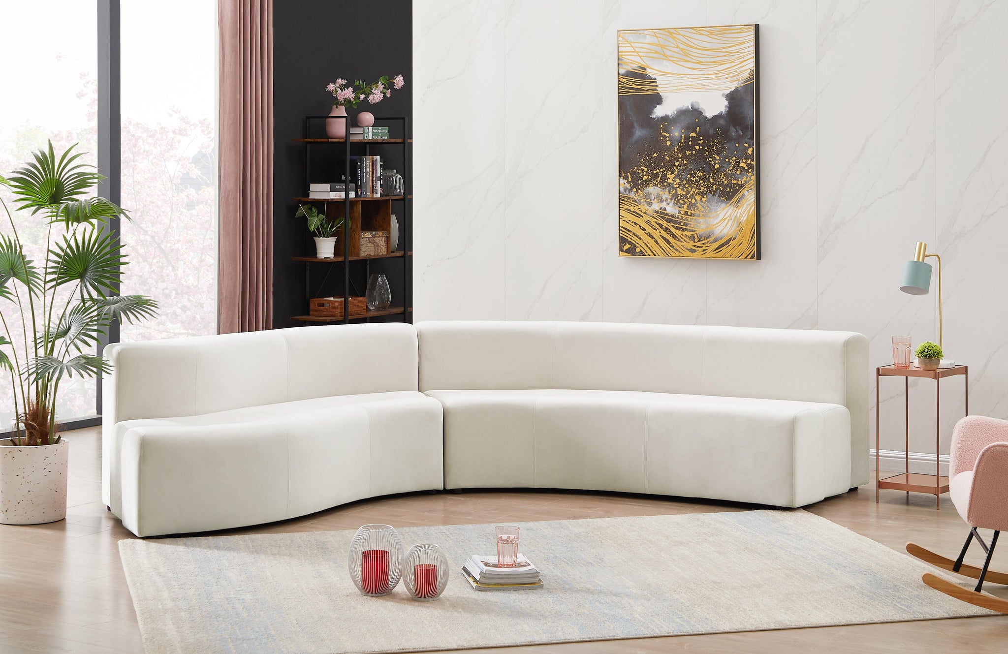 Curl Cream Velvet 2pc. Sectional