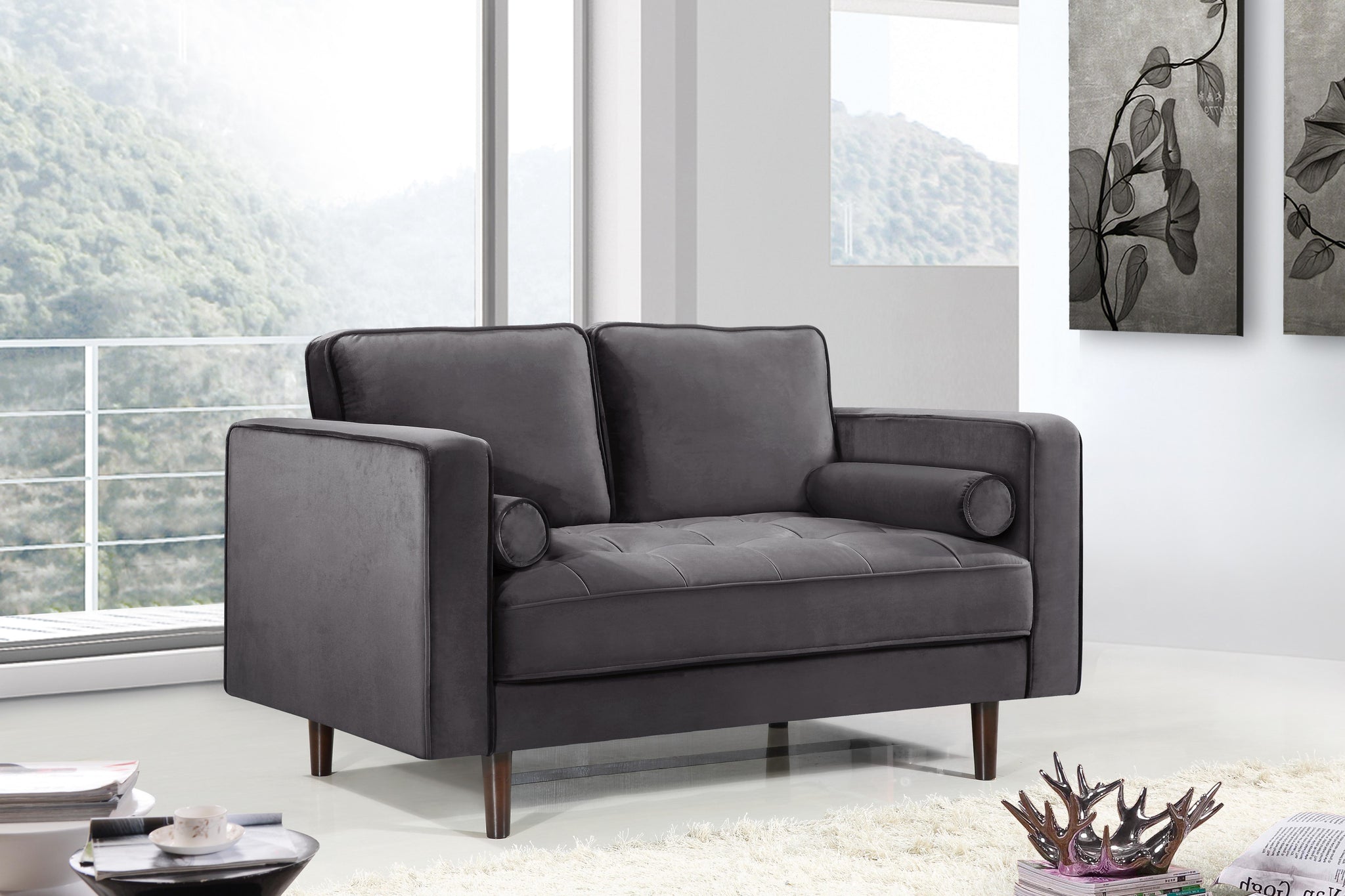 Emily Grey Velvet Loveseat - Furnish 4 Less 98 (NY)*