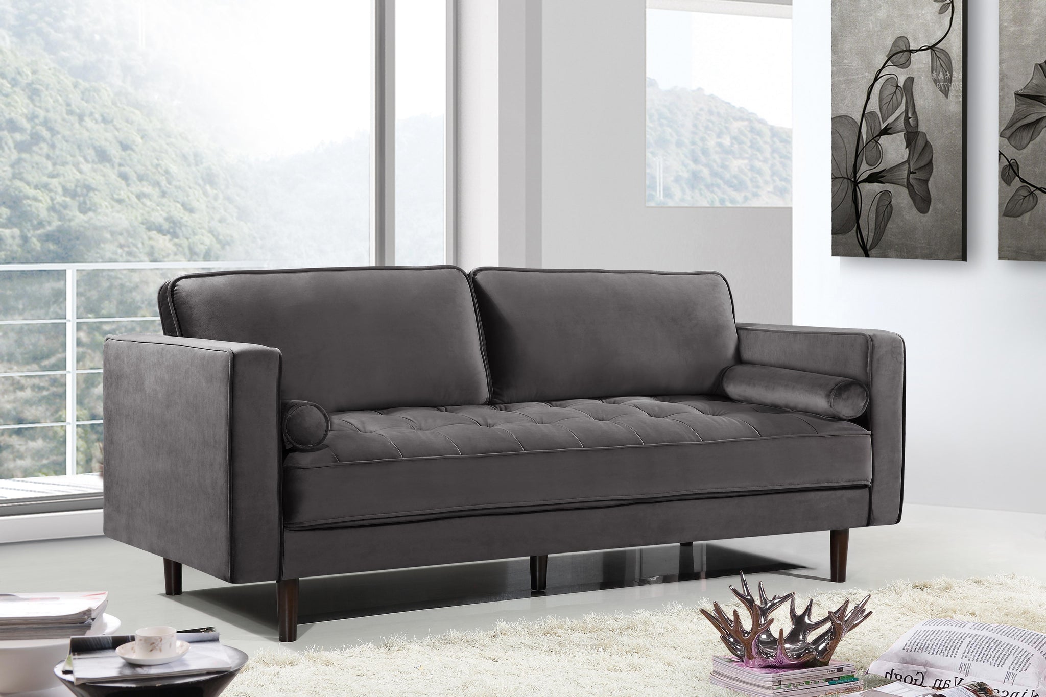 Emily Grey Velvet Sofa - Furnish 4 Less 98 (NY)*