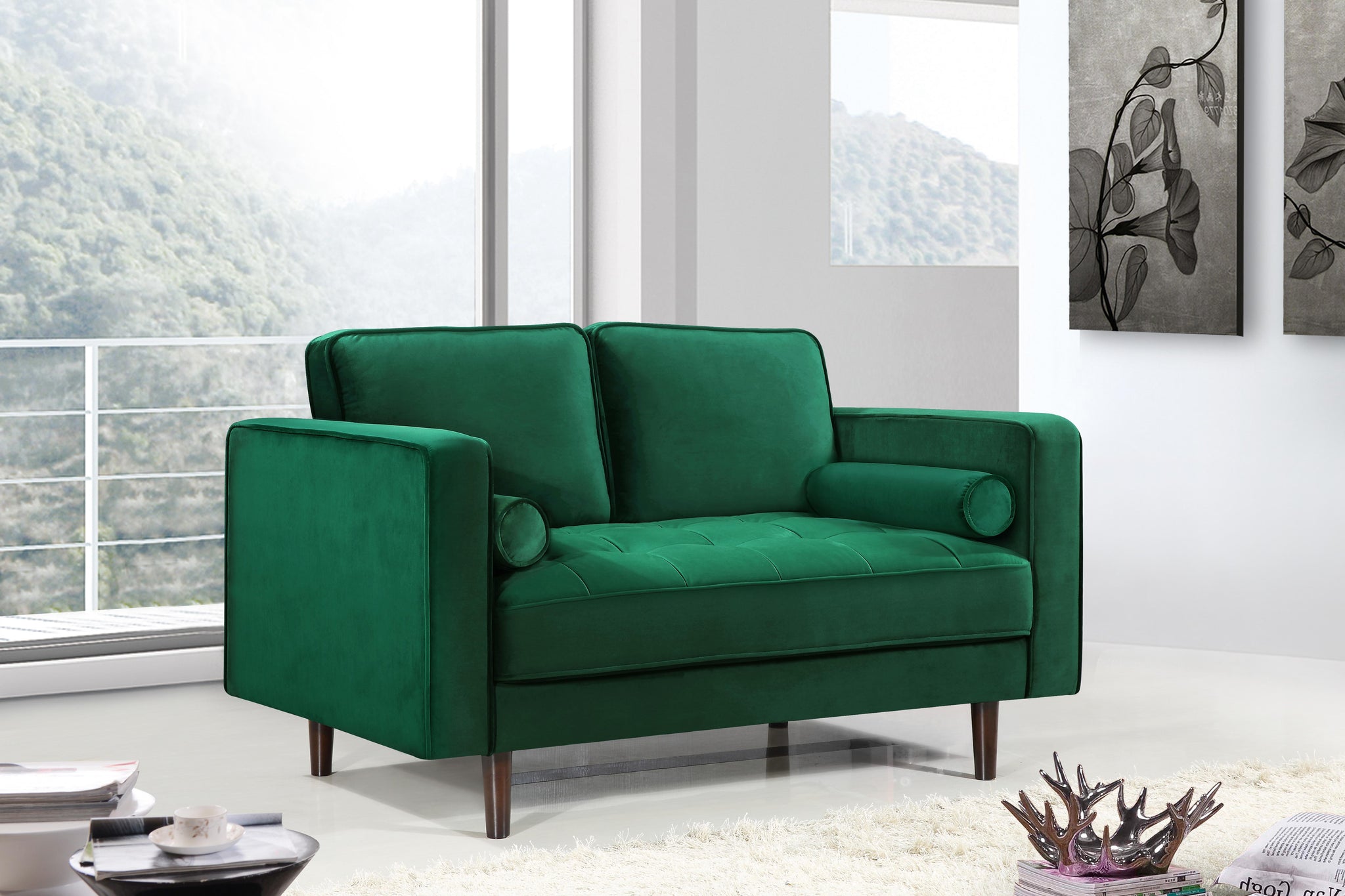 Emily Green Velvet Loveseat - Furnish 4 Less 98 (NY)*