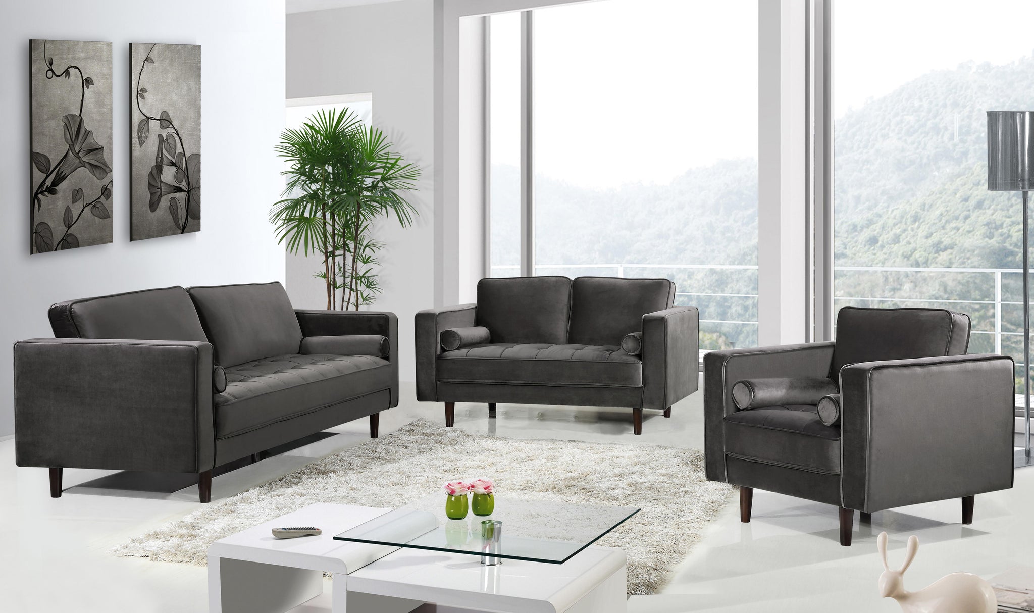 Emily Grey Velvet Sofa - Furnish 4 Less 98 (NY)*