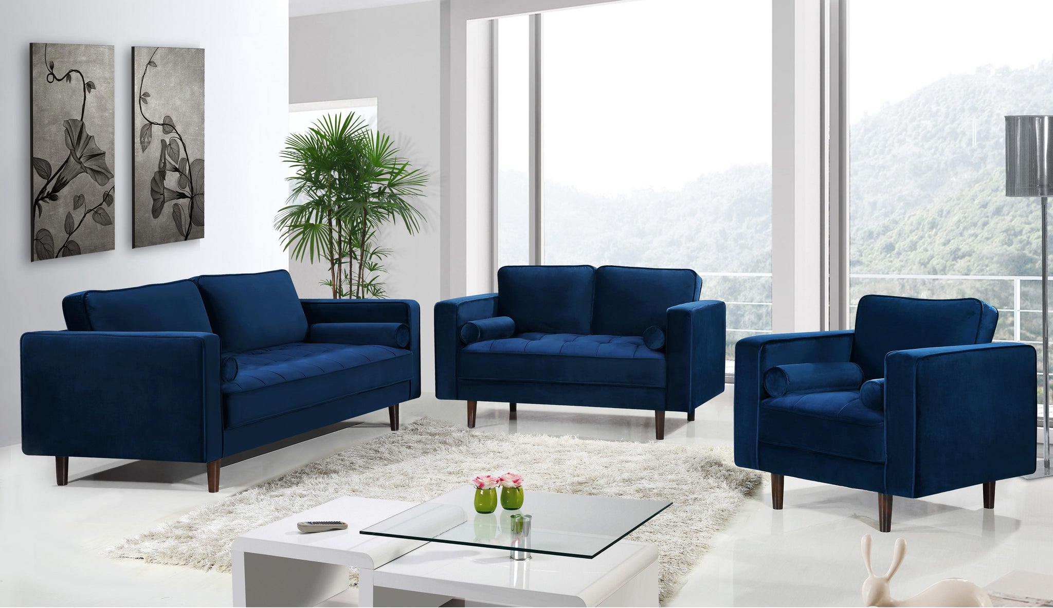 Emily Navy Velvet Sofa - Furnish 4 Less 98 (NY)*