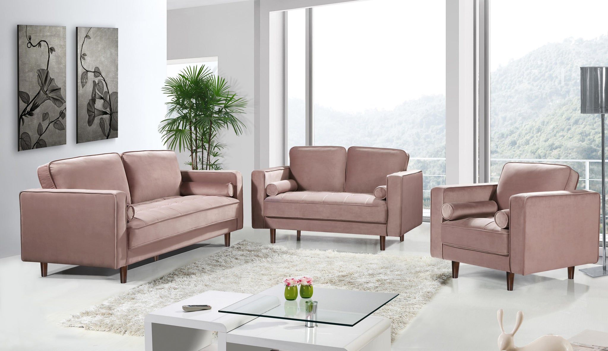 Emily Pink Velvet Sofa - Furnish 4 Less 98 (NY)*