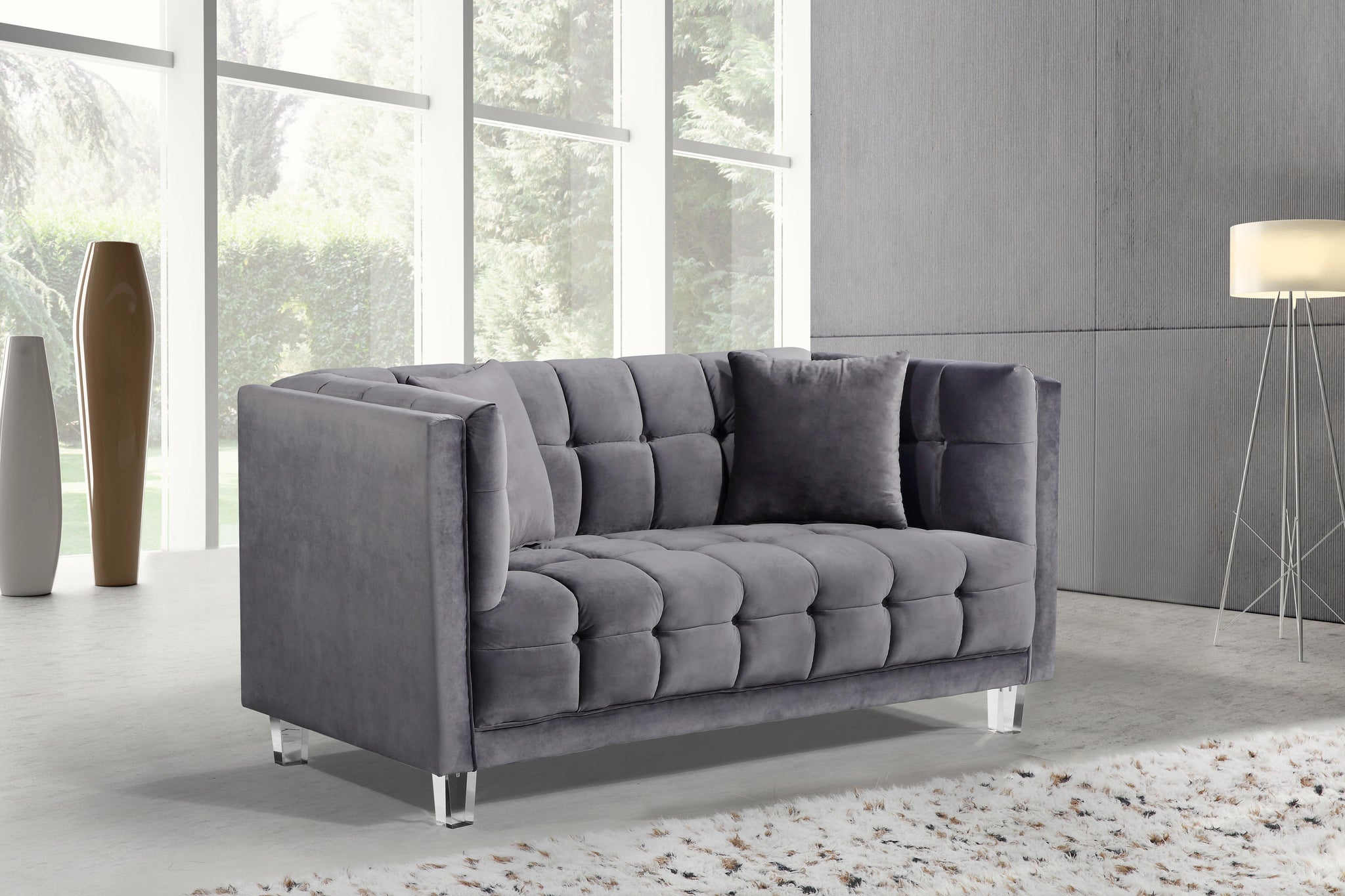 Mariel Grey Velvet Loveseat - Furnish 4 Less 98 (NY)*