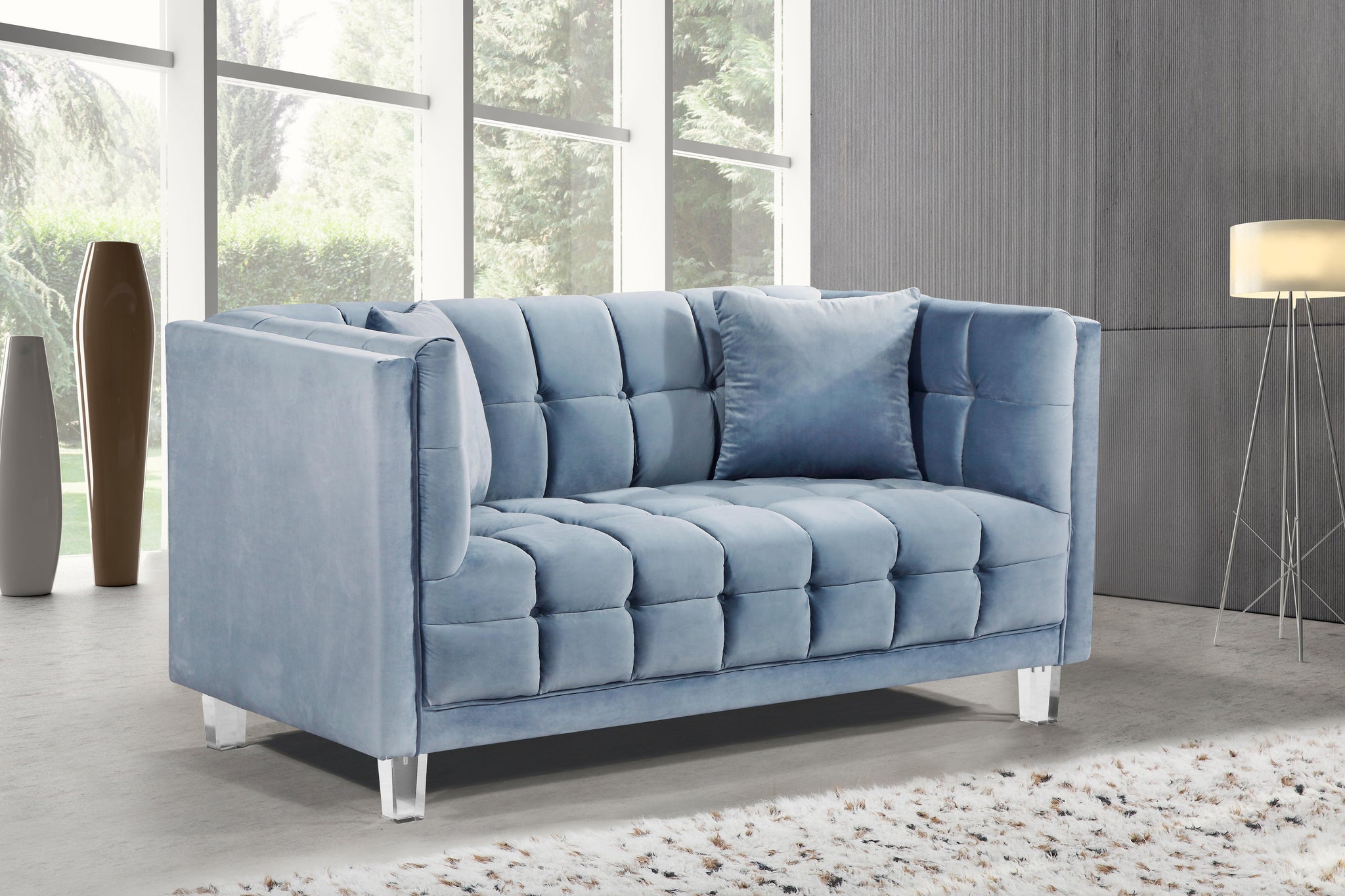 Mariel Sky Blue Velvet Loveseat - Furnish 4 Less 98 (NY)*