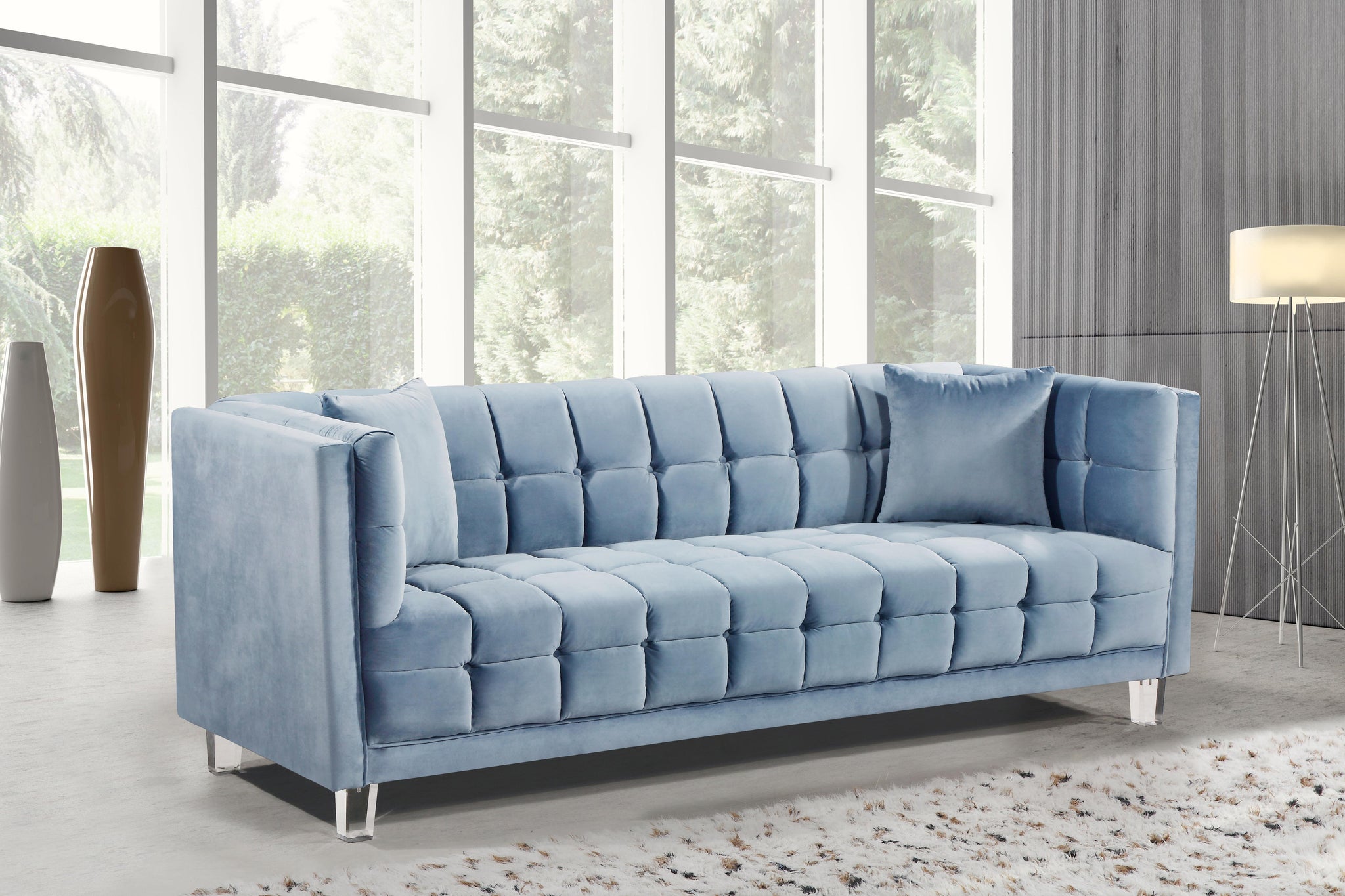 Mariel Sky Blue Velvet Sofa - Furnish 4 Less 98 (NY)*