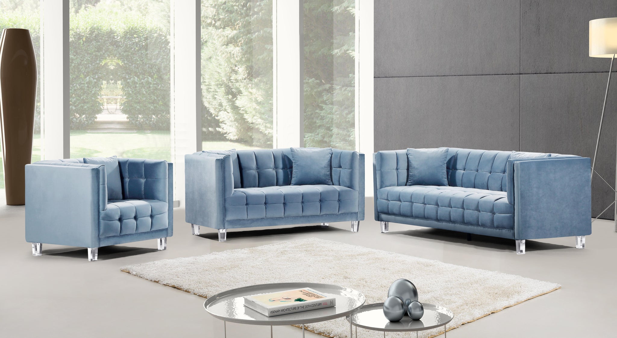 Mariel Sky Blue Velvet Loveseat - Furnish 4 Less 98 (NY)*