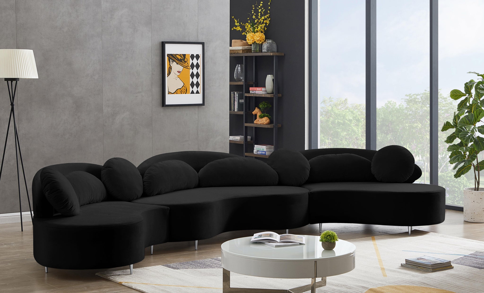 Vivacious Black Velvet 3pc. Sectional (3 Boxes) - Furnish 4 Less 98 (NY)*