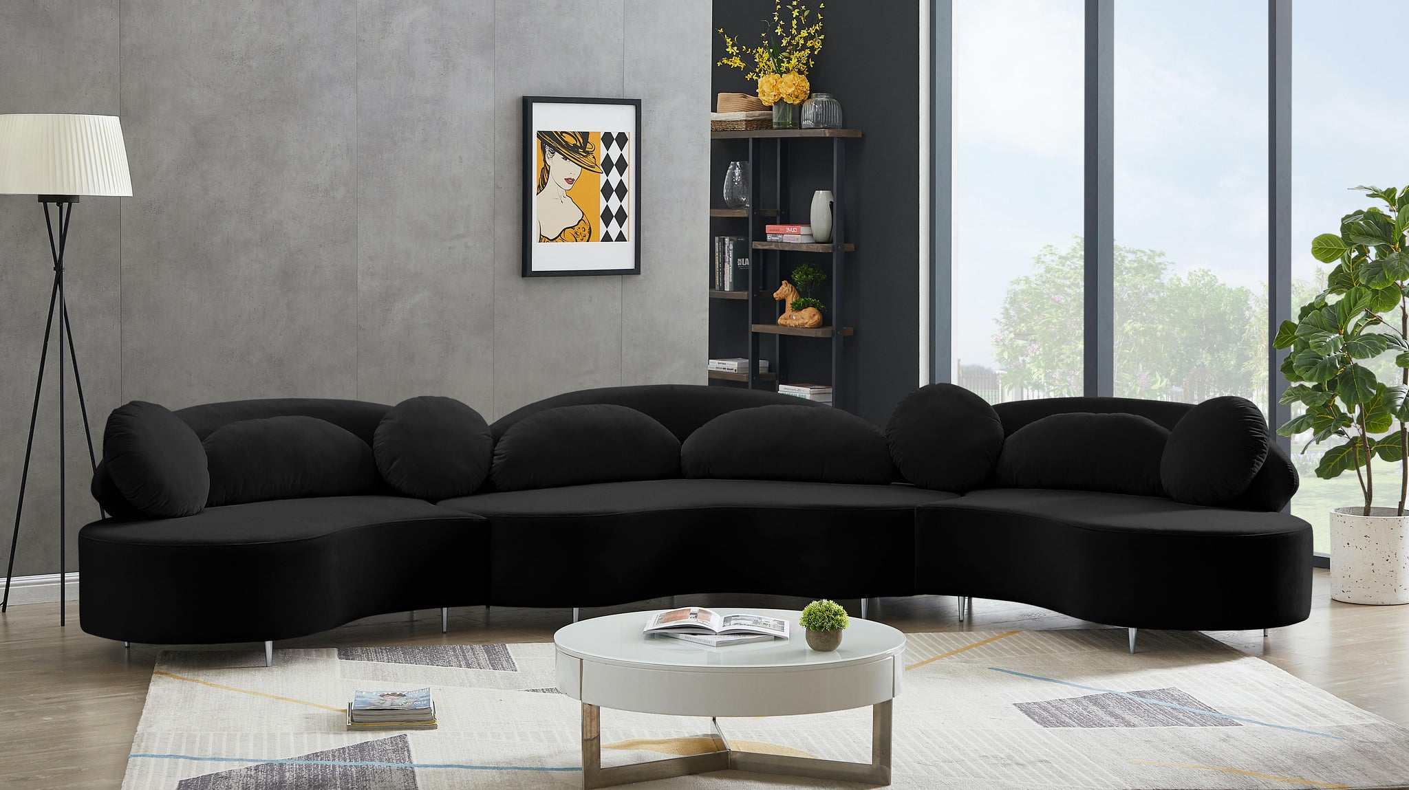 Vivacious Black Velvet 3pc. Sectional (3 Boxes) - Furnish 4 Less 98 (NY)*