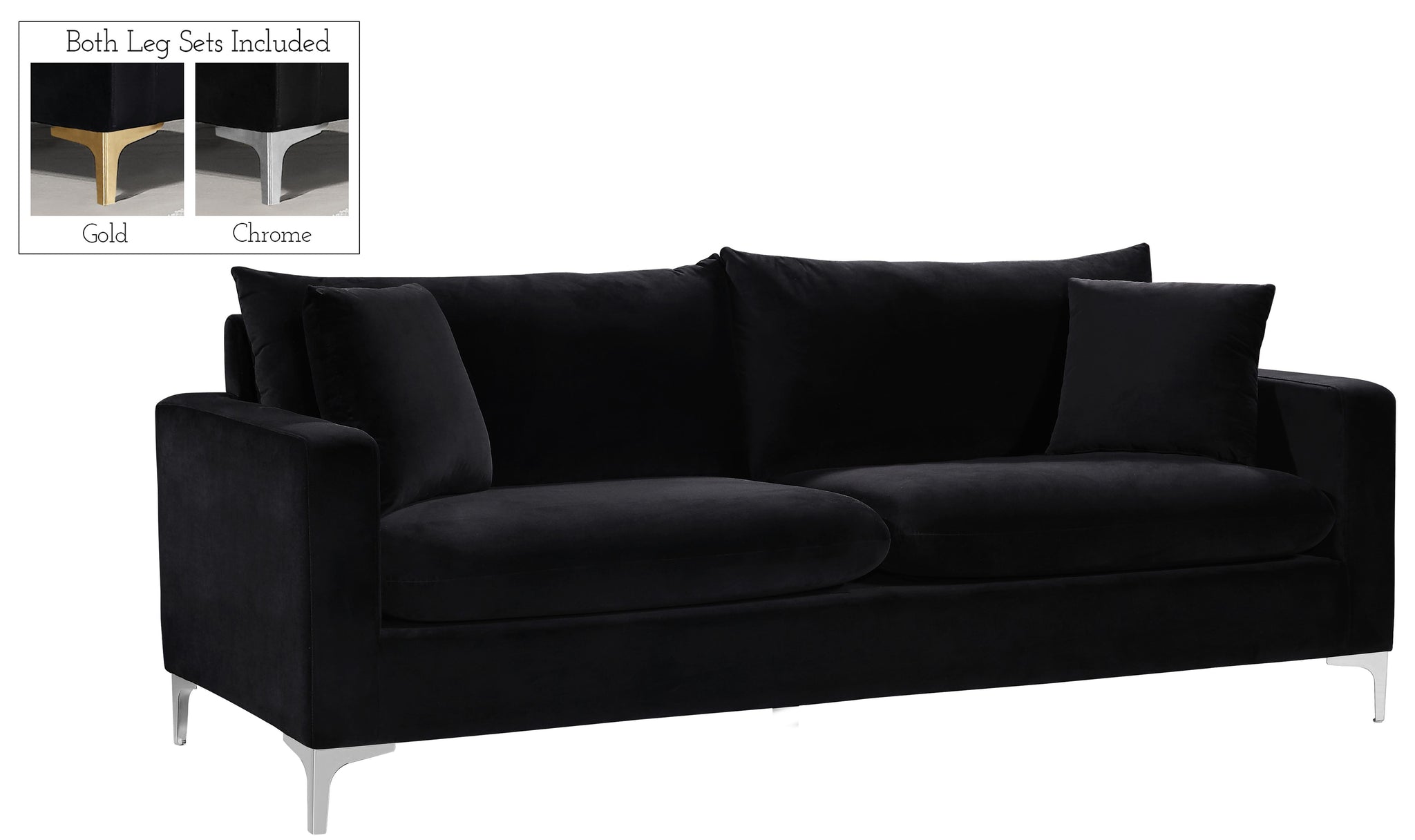 Naomi Black Velvet Sofa - Furnish 4 Less 98 (NY)*