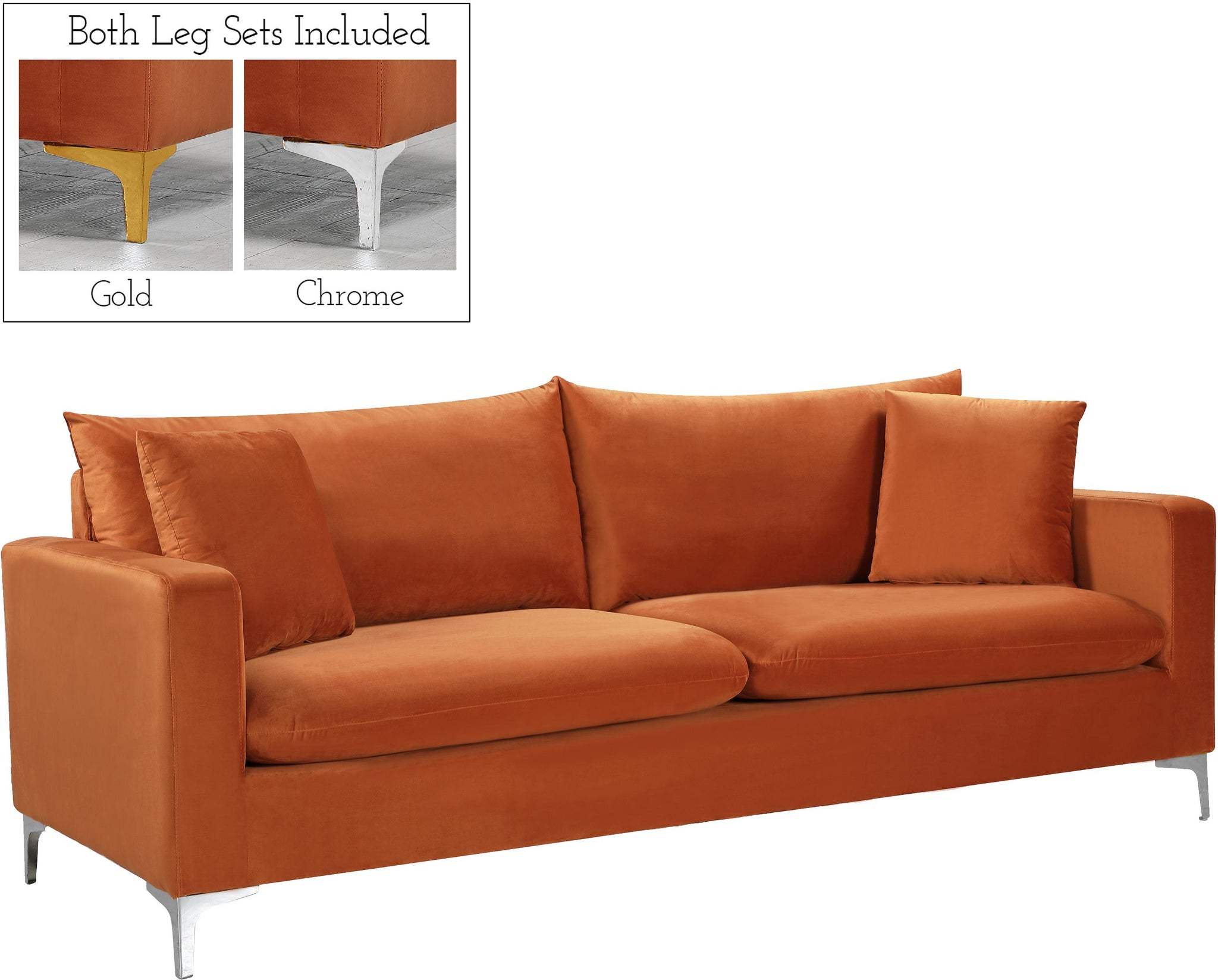 Naomi Cognac Velvet Sofa - Furnish 4 Less 98 (NY)*