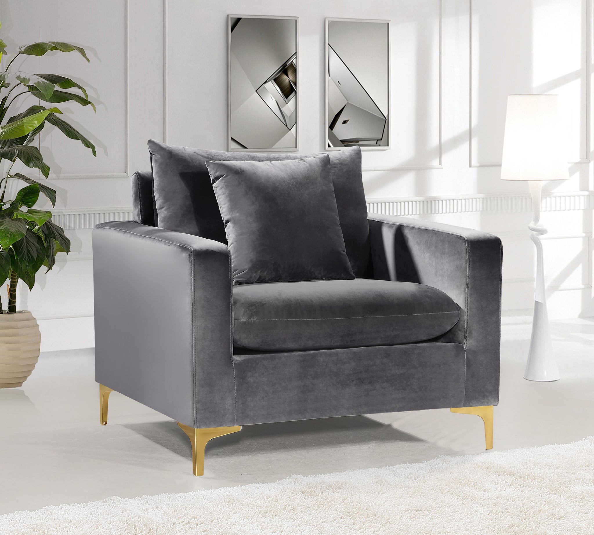 Naomi Grey Velvet Chair - Furnish 4 Less 98 (NY)*