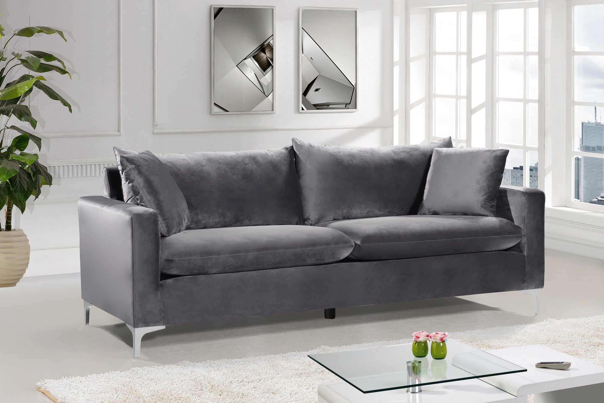 Naomi Grey Velvet Sofa - Furnish 4 Less 98 (NY)*