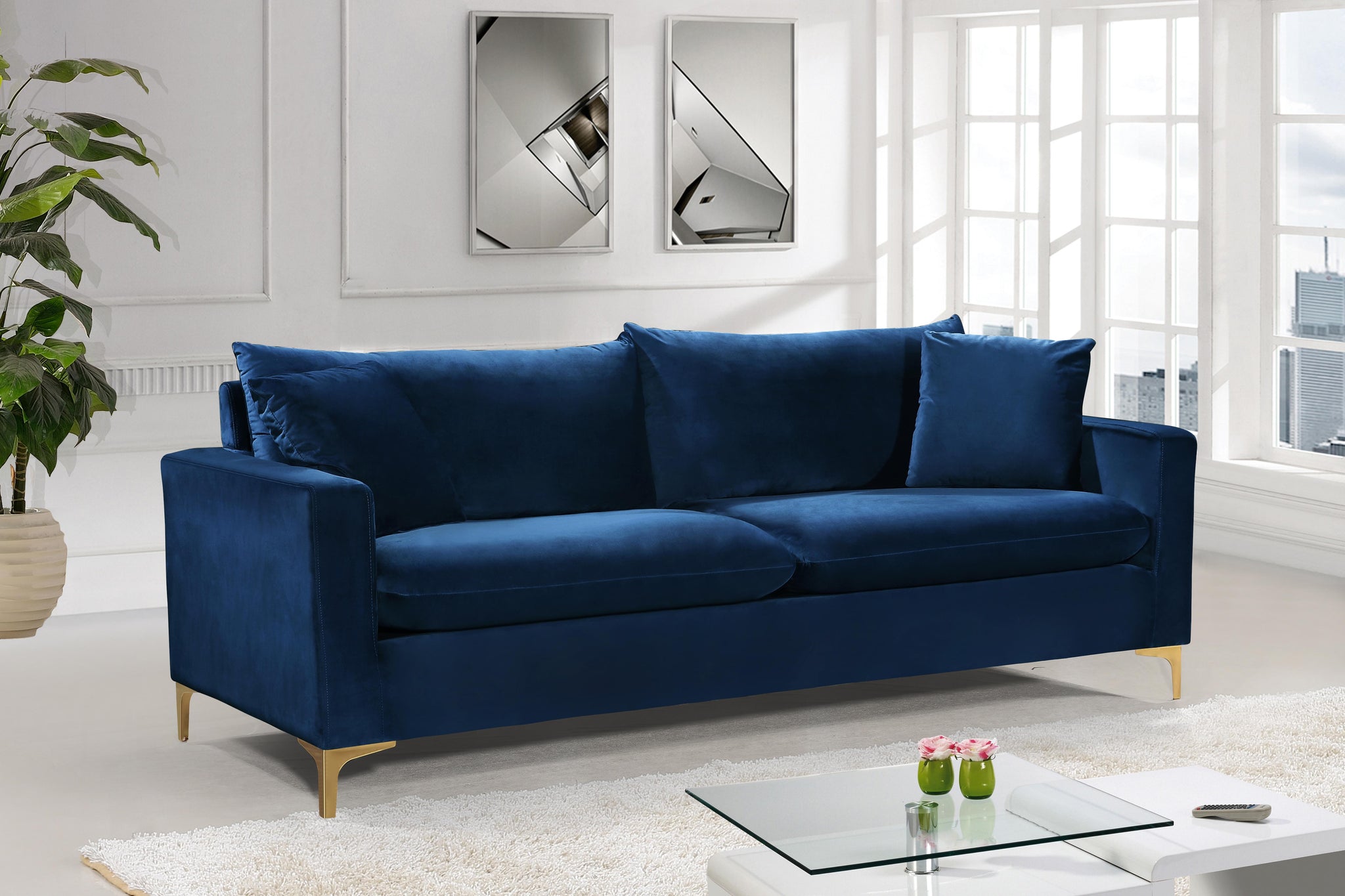 Naomi Navy Velvet Sofa - Furnish 4 Less 98 (NY)*